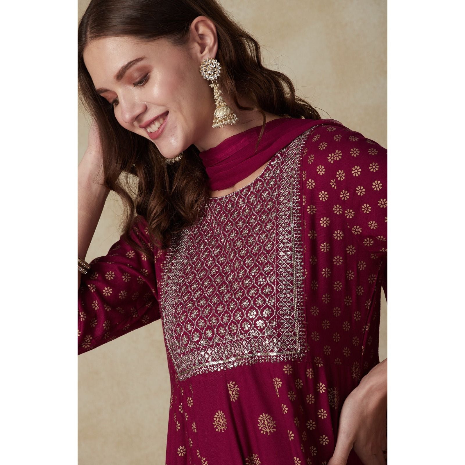 Printed Empire Cut Kurta Set for Women - Elegant Festive Ethnic Wear for Diwali, Weddings & Special Occasions