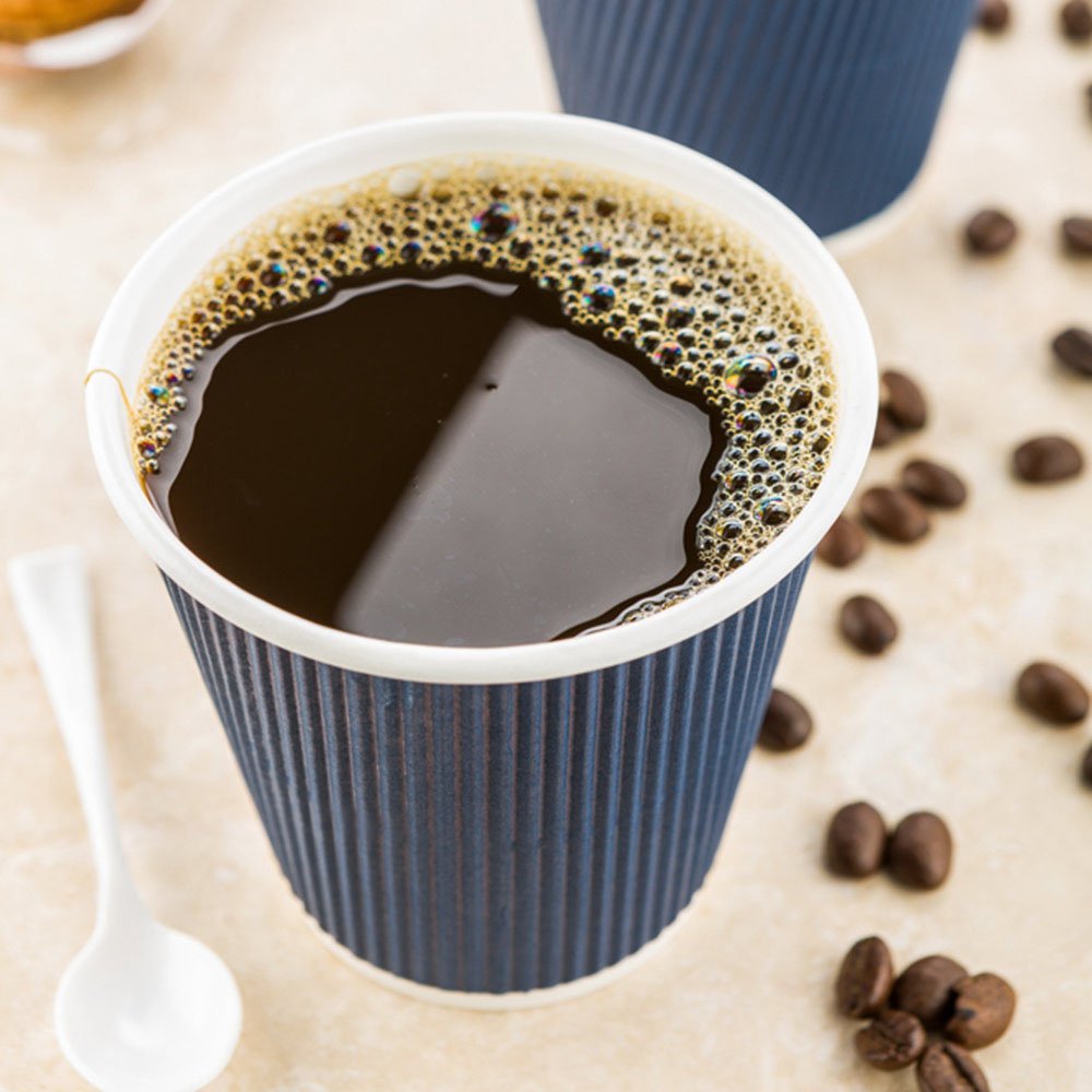 8oz Disposable Coffee Cups - 25 Pack Double Wall Hot Cups for Coffee, Tea, Hot Chocolate | Eco-Friendly Rippled Wall Design | Dark Blue Paper Cups (Lids Sold Separately) - Perfect for Cafes, Offices, and Home Use
