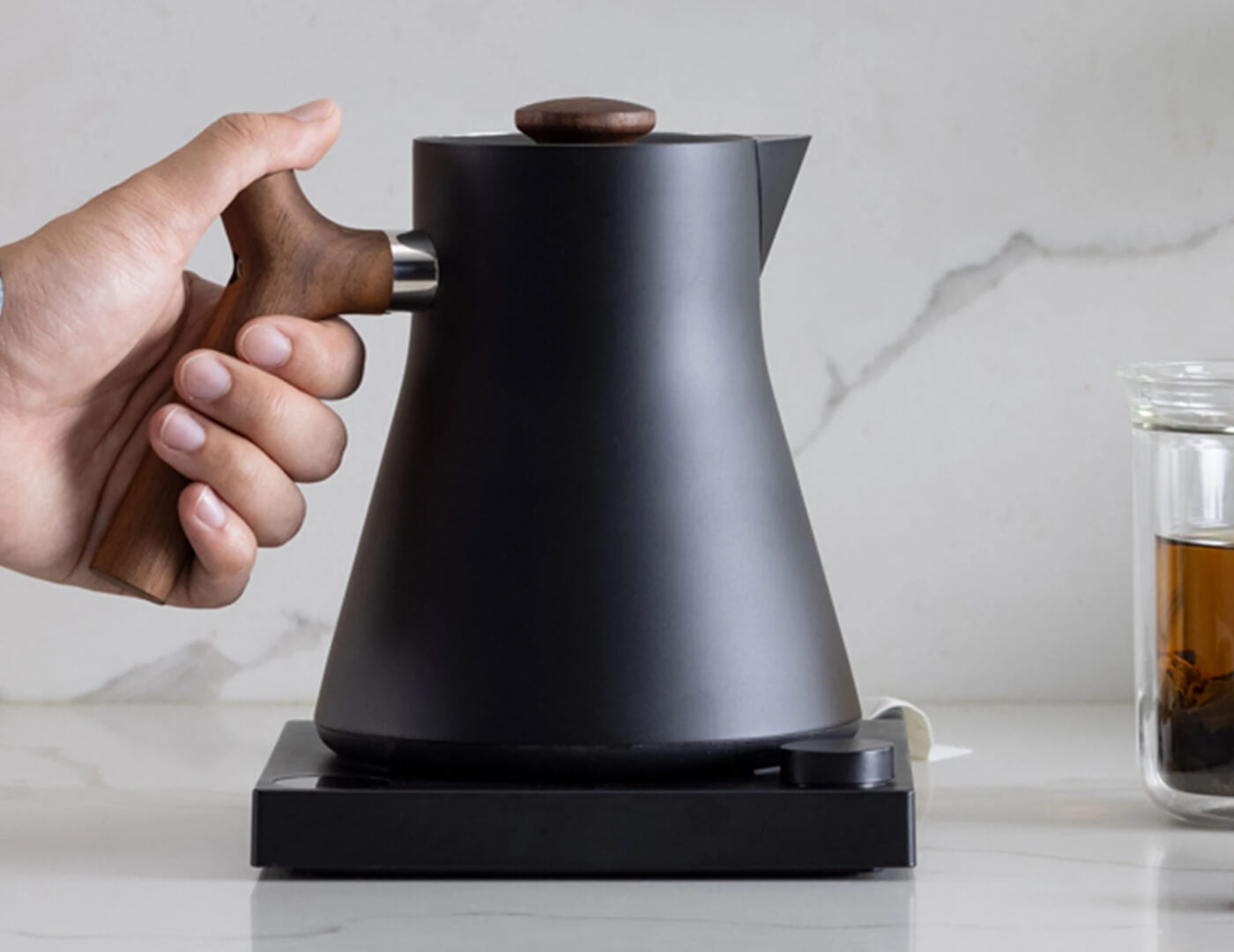 Premium Corvo EKG Electric Kettle - Fast Boiling, Matte Black with Walnut Handle - Perfect for Coffee, Tea & Home Brewing - Ideal for Kitchen, Office & Dorm Use