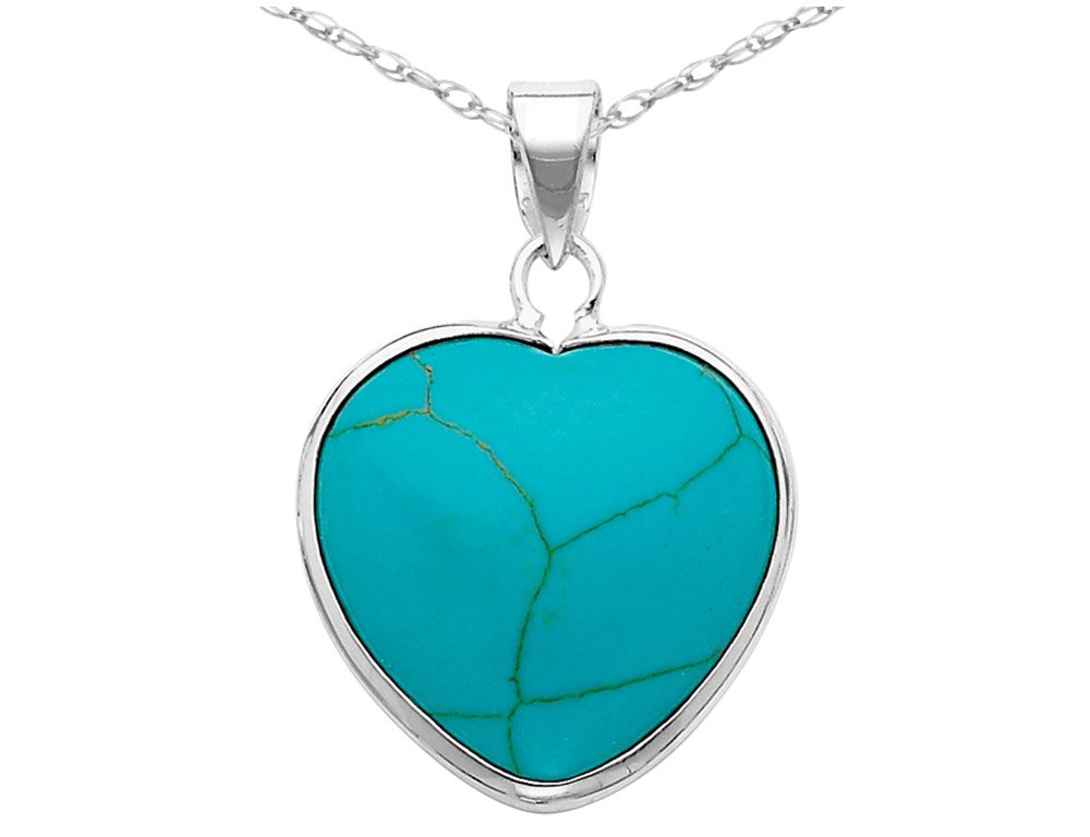 Turquoise Heart Pendant Necklace - Sterling Silver with 18