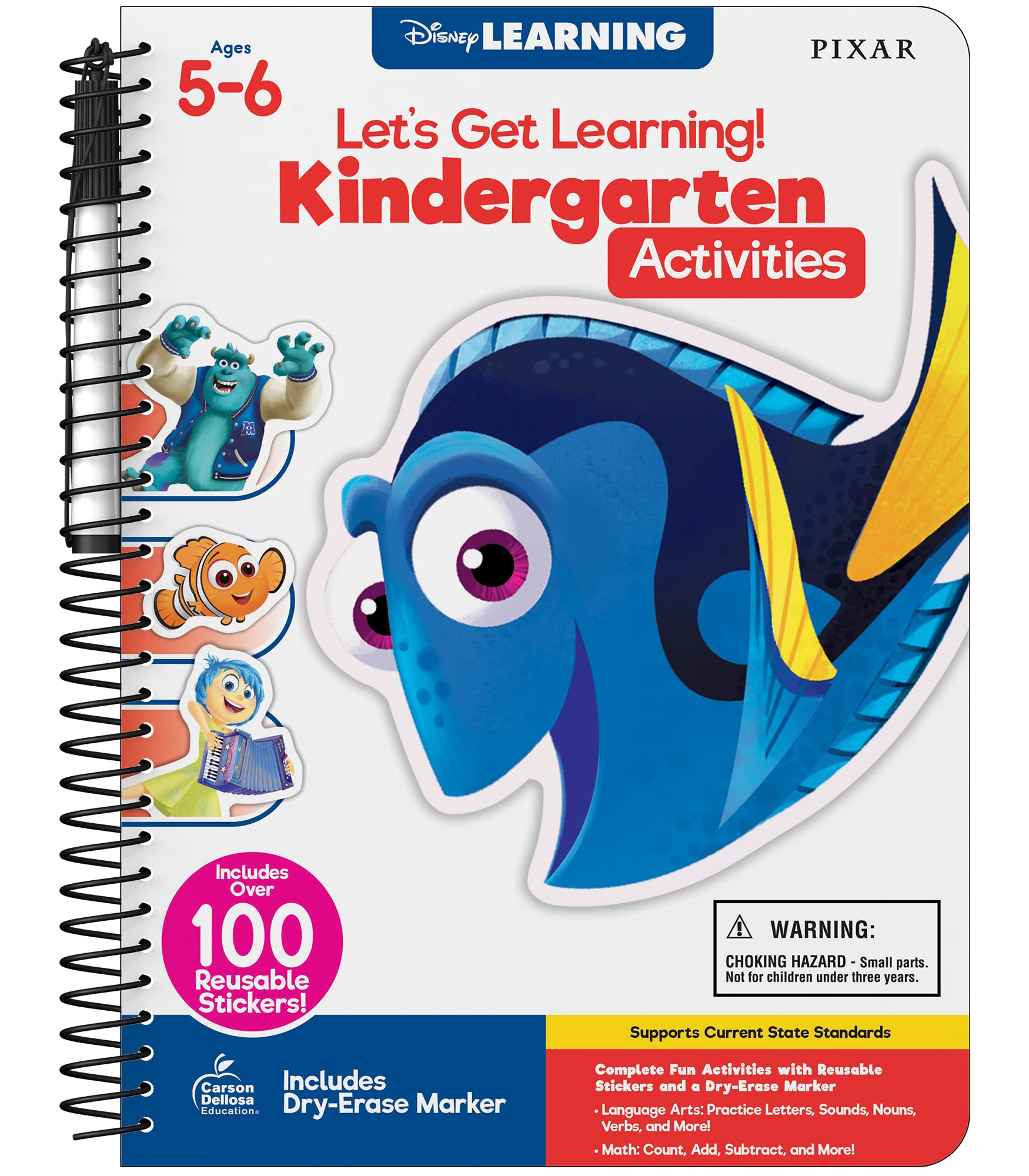 Disney Kindergarten Wipe Clean Activity Book - Math, Letters, Handwriting, Addition & Subtraction Workbook with Reusable Stickers | Learning Activities for Kids Ages 5-6 | Perfect for Homeschooling & Classroom Practice