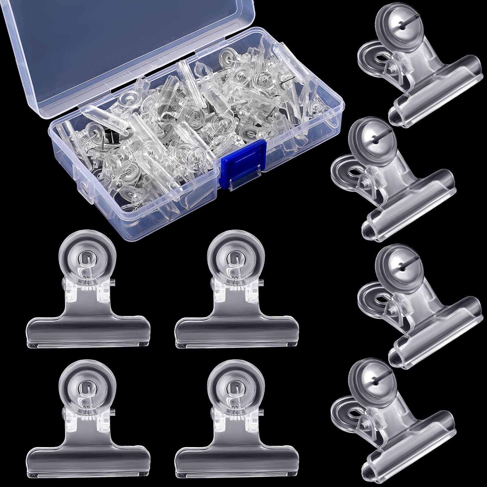 Sabary 30-Piece Clear Plastic Push Pins with Clips - 30mm Bulldog Thumbtacks for Cork Boards, Bulletin Boards & Photo Walls - Perfect for Office, Classroom & Home Organization