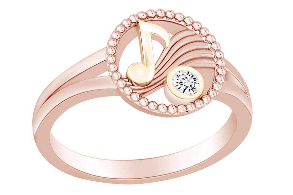 Round White Natural Diamond Accent Two Tone Musical Note Solitaire Ring - Elegant Jewelry Gift for Musicians, Music Lovers & Special Occasions