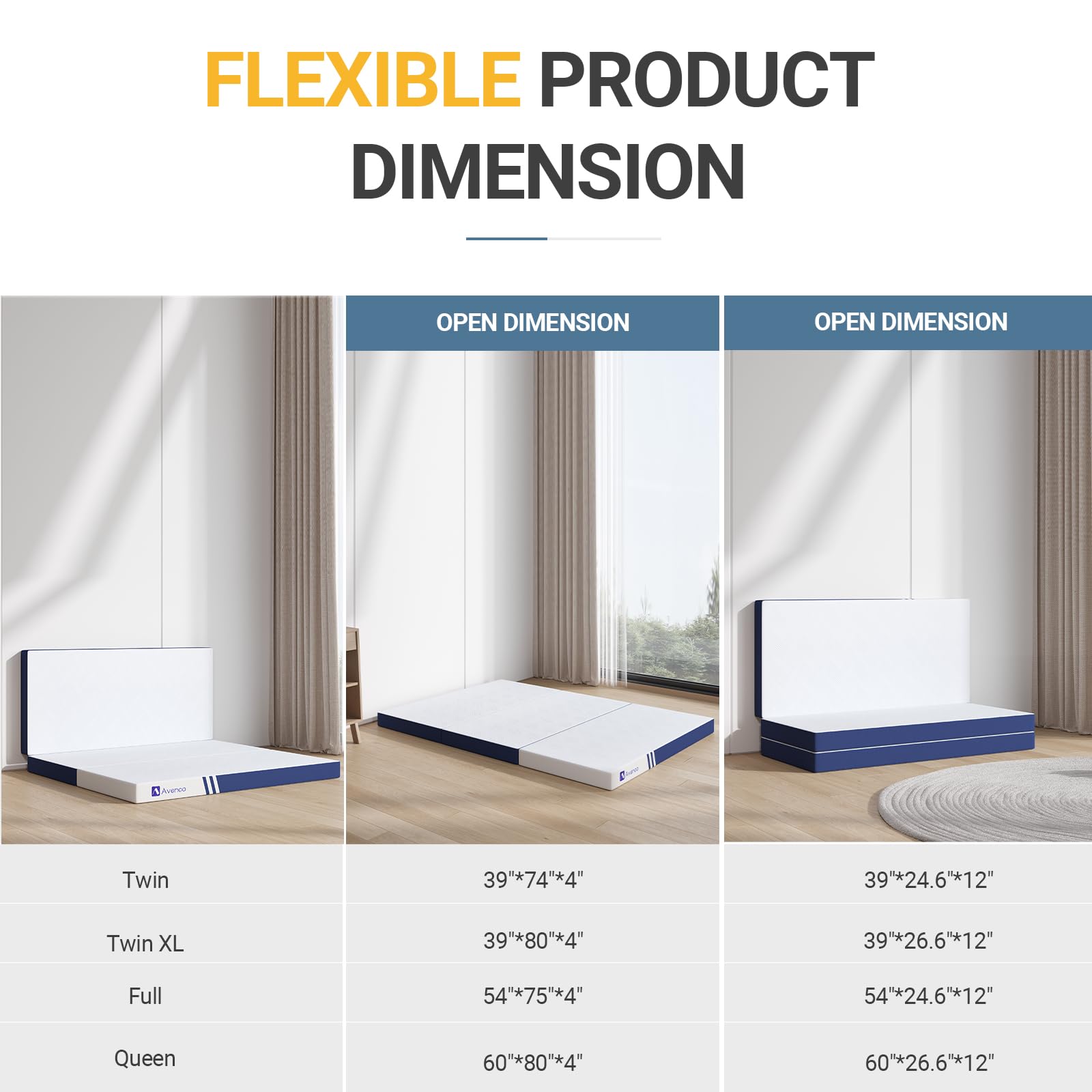 Avenco 4 Inch Foldable Memory Foam Mattress Queen Size (80
