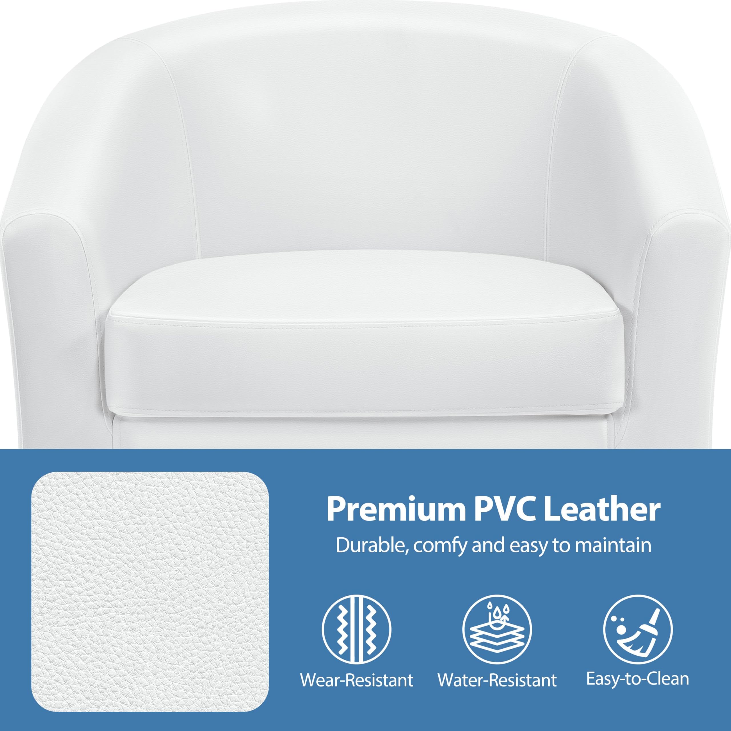 Yaheetech White Faux Leather Accent Chair - Modern Barrel Club Chair with Soft Padded Seat & Sturdy Legs for Living Room, Bedroom, Office - Perfect for Reading Nook, Home Theater Seating & Guest Reception Areas
