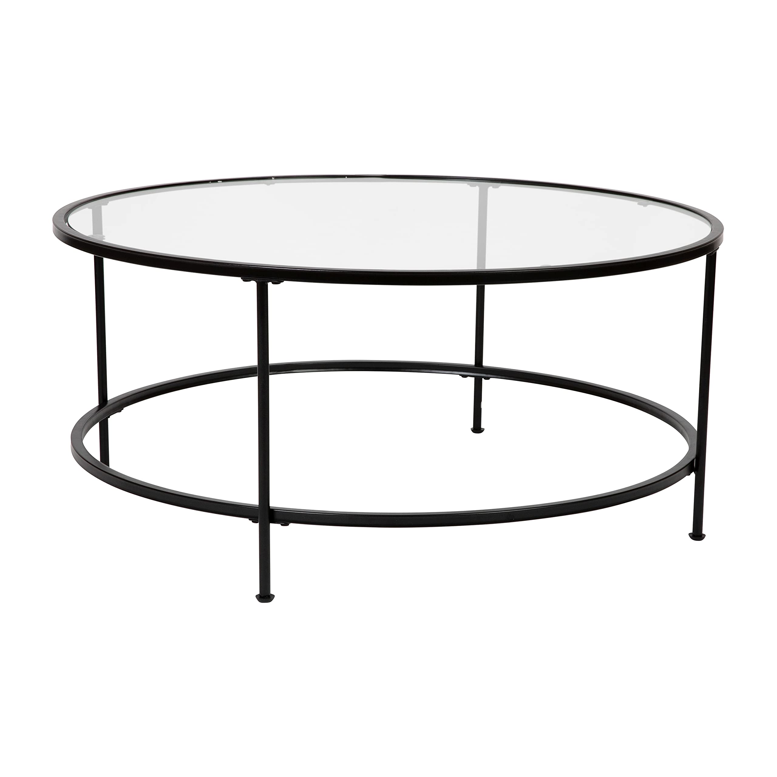 Astoria Collection Round Coffee Table - Modern Clear Glass Top with Matte Gold Frame - Perfect for Living Room, Lounge & Office Decor