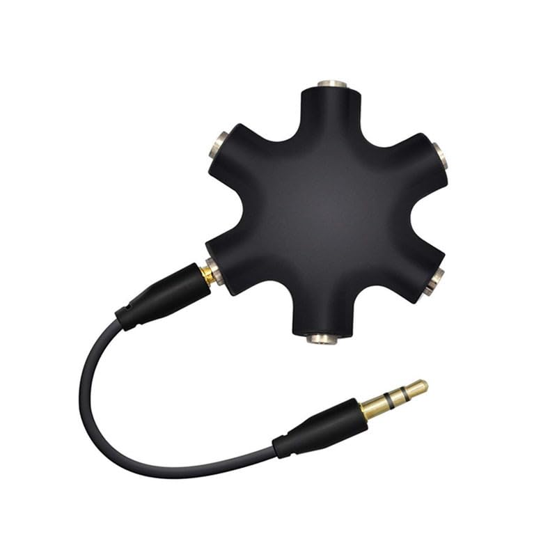 5-Way 3.5mm Headphone Splitter - 1 Male to 5 Female Stereo Audio Adapter for Multiple Headphones - Perfect for Music Sharing, Gaming, and Classroom Use