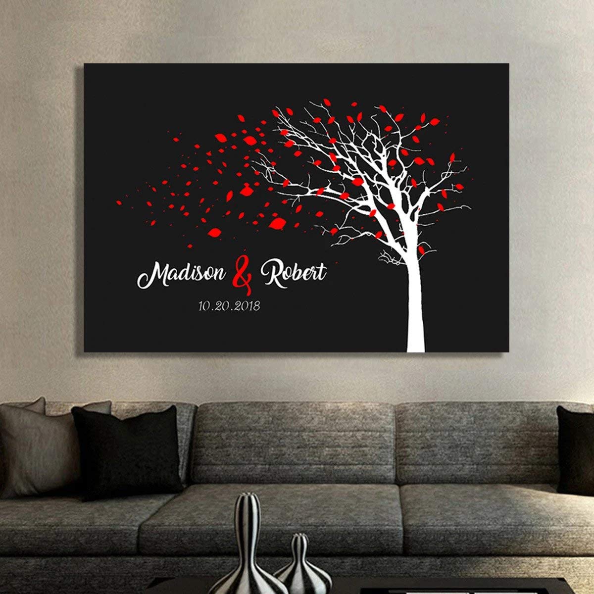Custom Couple Canvas Wall Art - Personalized Anniversary & Valentine's Day Gift with Names & Date (36