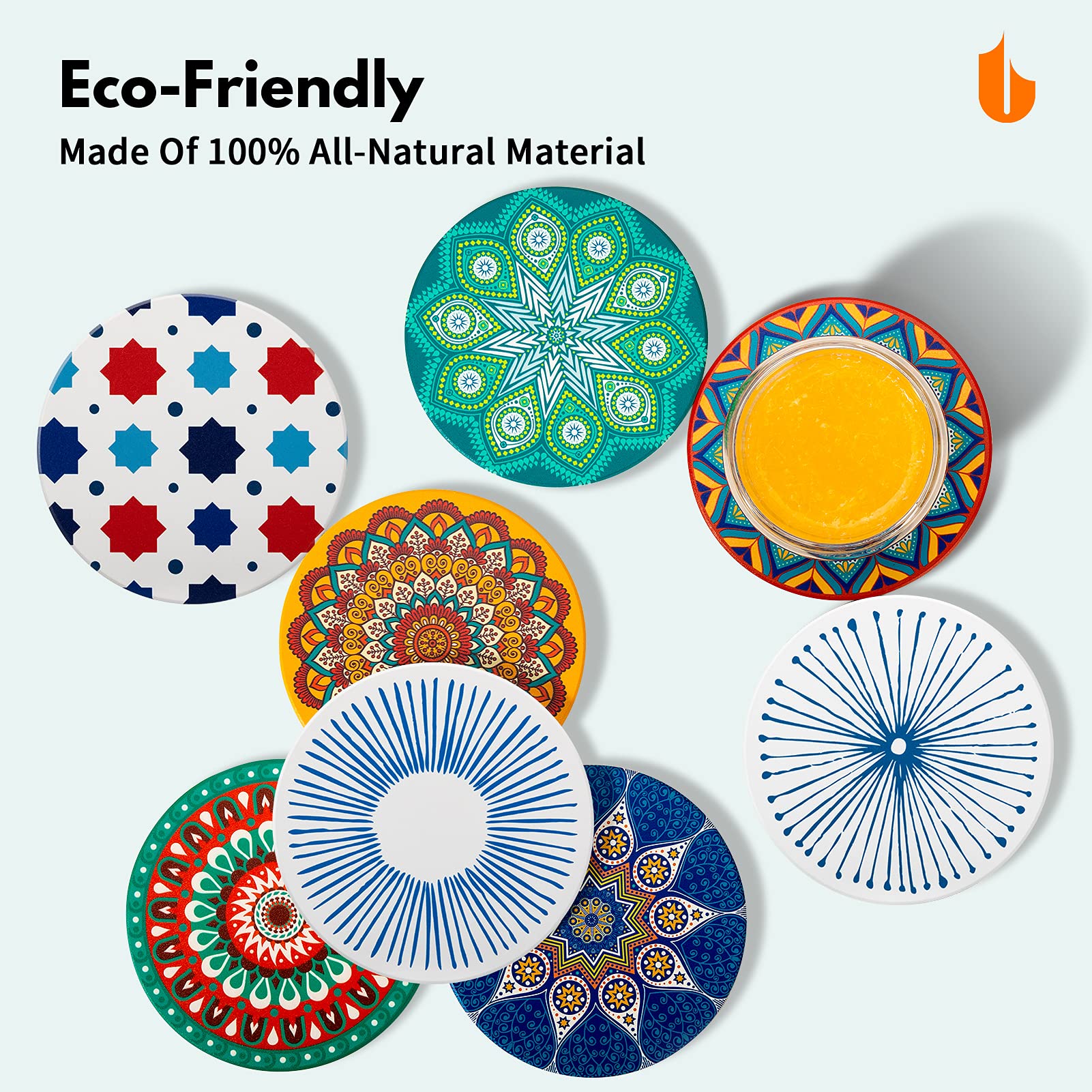 Premium Ceramic Drink Coasters Set of 4 - Absorbent & Durable Coffee Cup Coasters for Hot & Cold Beverages - Perfect for Home, Office, or Restaurant Use