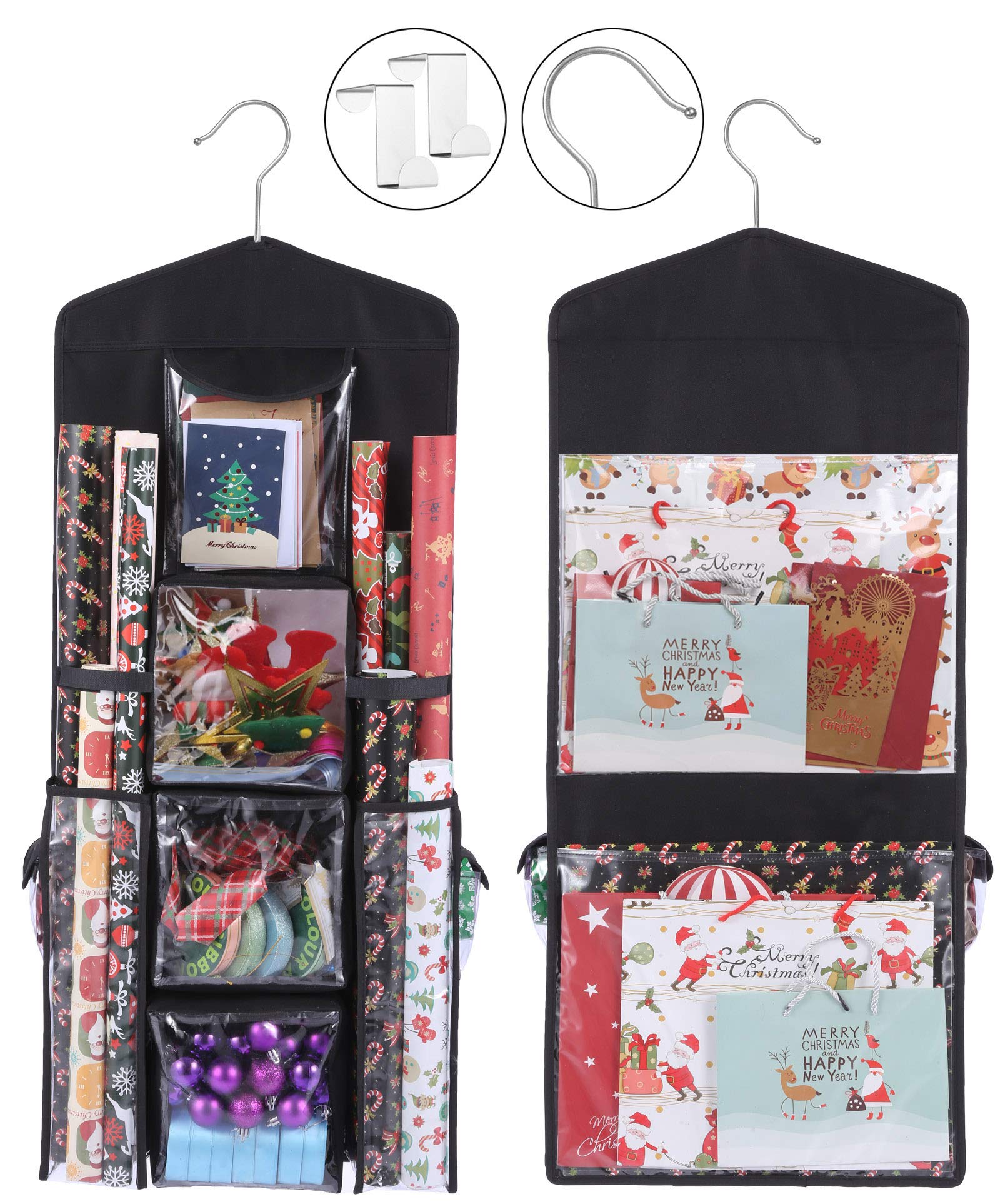 Gbrand Double-Sided Hanging Gift Wrap Organizer Storage Bag - Premium Wrapping Paper Storage Solution (Black) | Perfect for Holiday Gift Wrapping, Craft Room Organization & Closet Storage