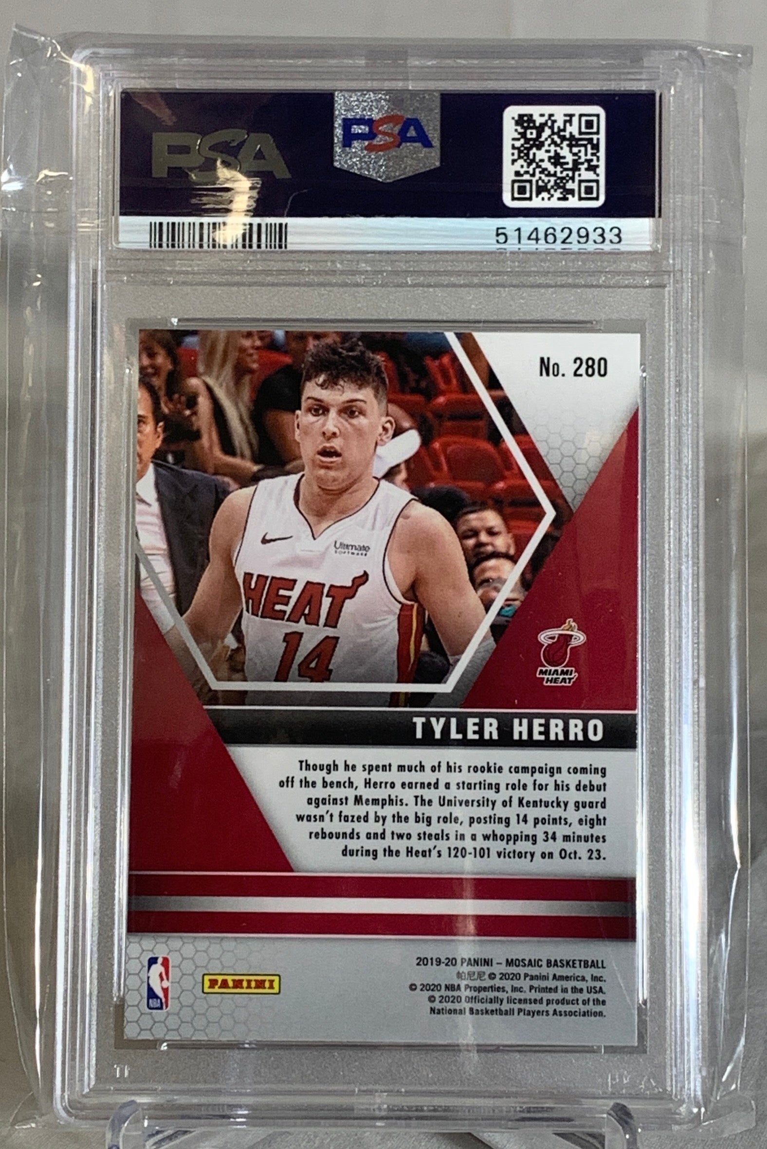 2019-20 Panini Mosaic Tyler Herro Rookie Card #51462933 - PSA GEM MINT 10 Graded - Miami Heat NBA Basketball Collectible - Perfect for Sports Memorabilia Display & Investment