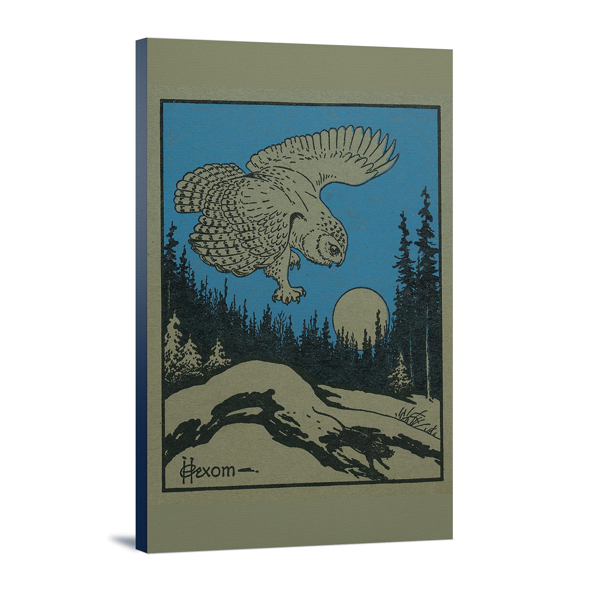 Vintage Owl Hunting Mouse Moonlight Art Print - 24x36 Gallery Wrapped Canvas Wall Decor for Living Room, Bedroom & Office