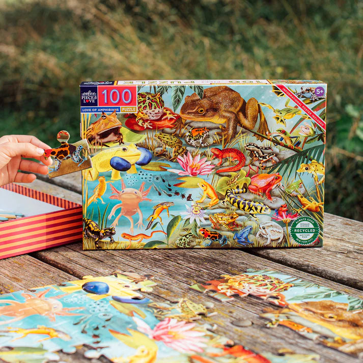Eeboo 100 Piece Puzzle - Love of Amphibians Animal Jigsaw Puzzle for Adults & Kids | Perfect for Family Game Night & Educational Play