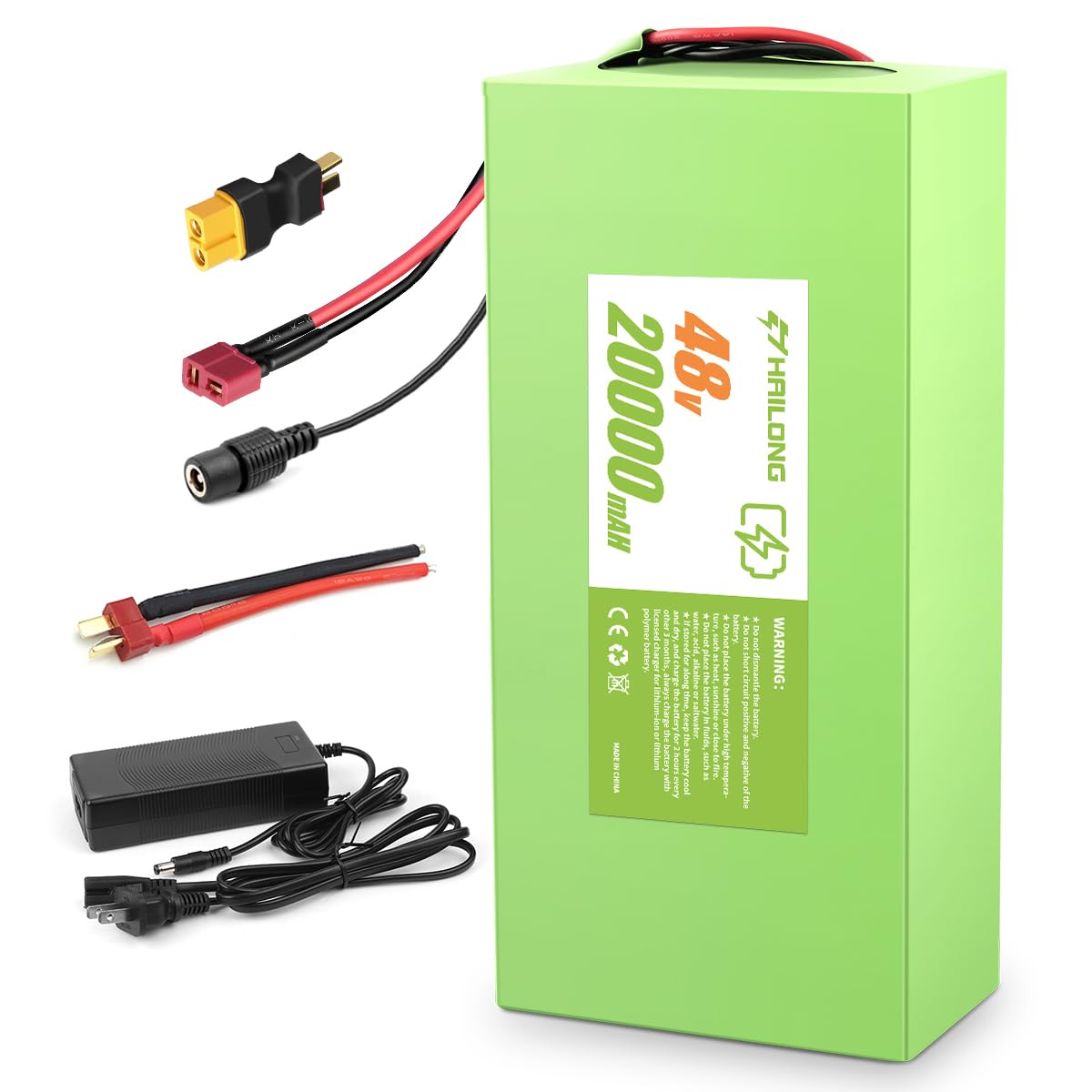 48V 20Ah Lithium Ion Ebike Battery with 54.6V 2A Charger - T-Plug XT60 Connector, 30A BMS, Waterproof Shrink Film (200W-1200W) | Compatible with Electric Bikes, Scooters & Mobility Scooters | Perfect for Commuting, Off-Road Adventures & Long-Distance Riding