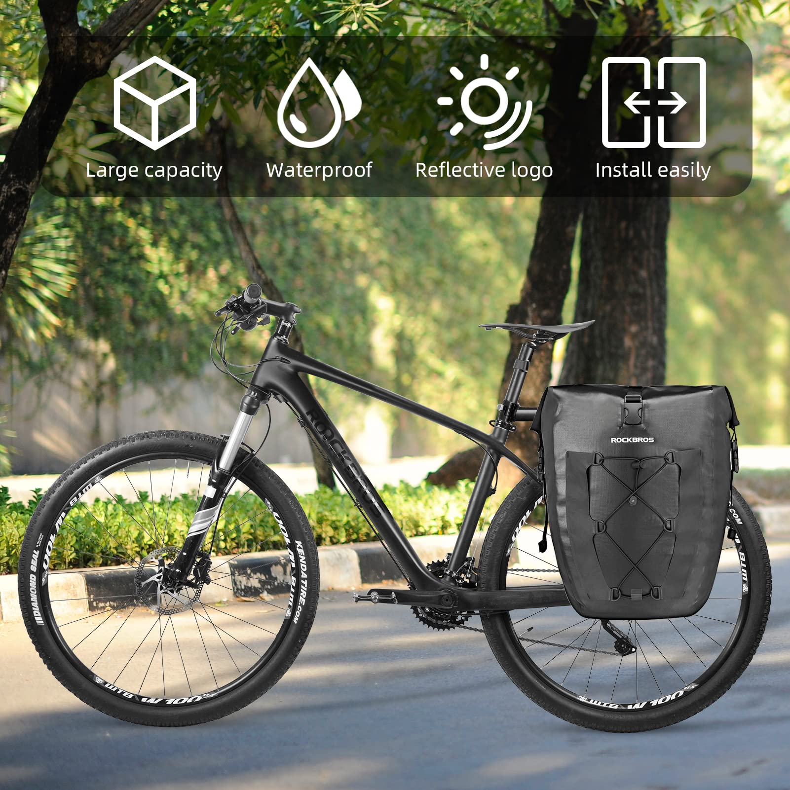 ROCKBROS Waterproof Bike Pannier Bag - 27L Large Capacity Rear Rack Bicycle Bag for Grocery Shopping, Touring & Cycling - Black (1 Pack) - Perfect for Commuting, Outdoor Adventures & Daily Errands