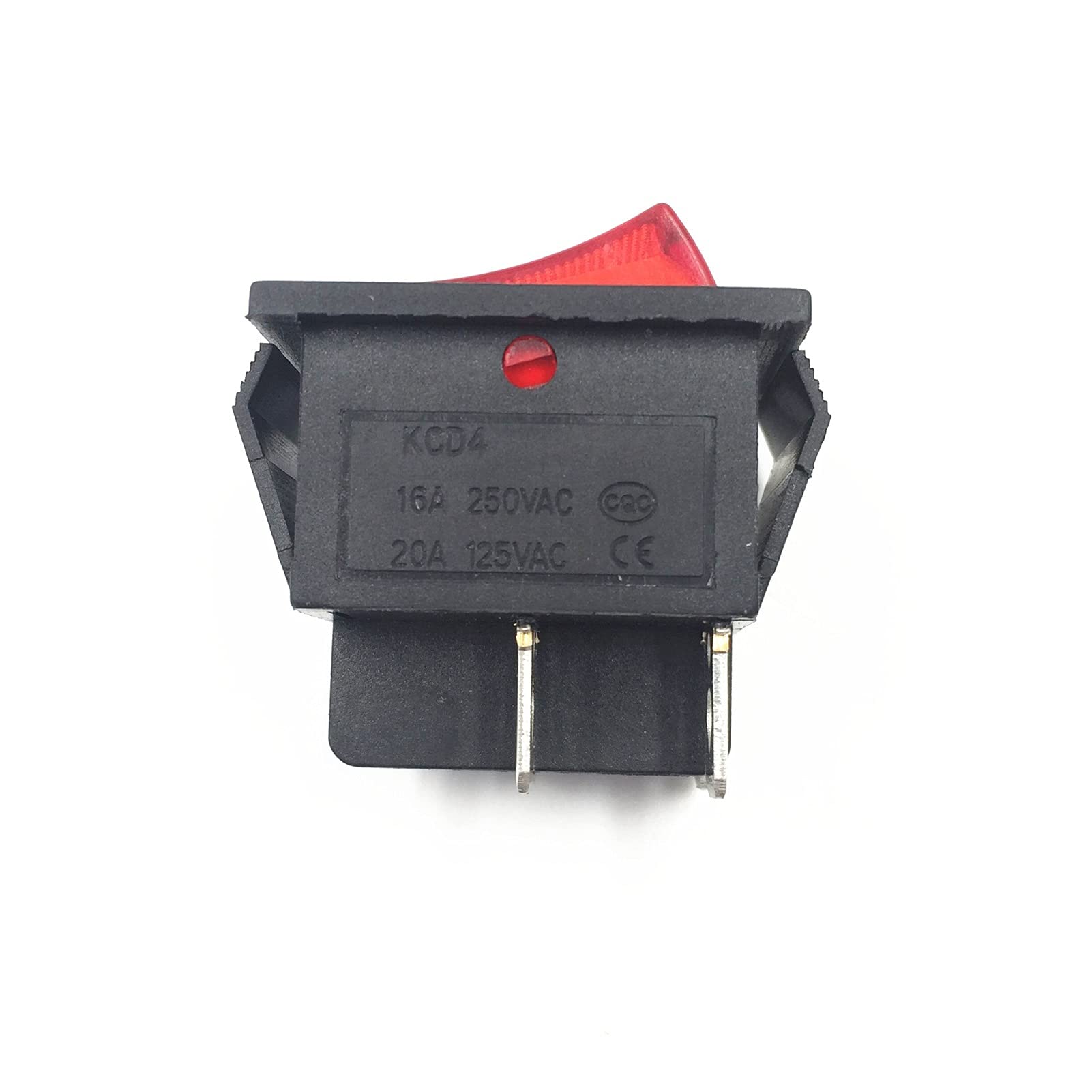 KCD4 DPST 16A 250VAC 20A 125VAC Latching Rocker Switch with LED Light - 4 Pin Power On/Off Switch for Boats, Marine, RV & Industrial Equipment (Red)