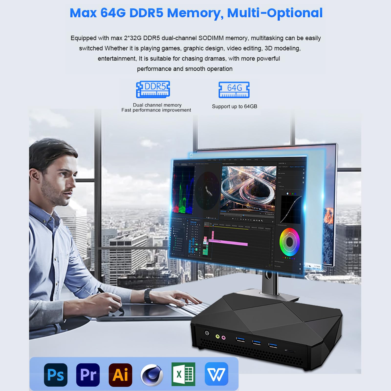 Tuofudun Mini PC Ryzen 7 5800H 8-Core Barebone System for Home Office