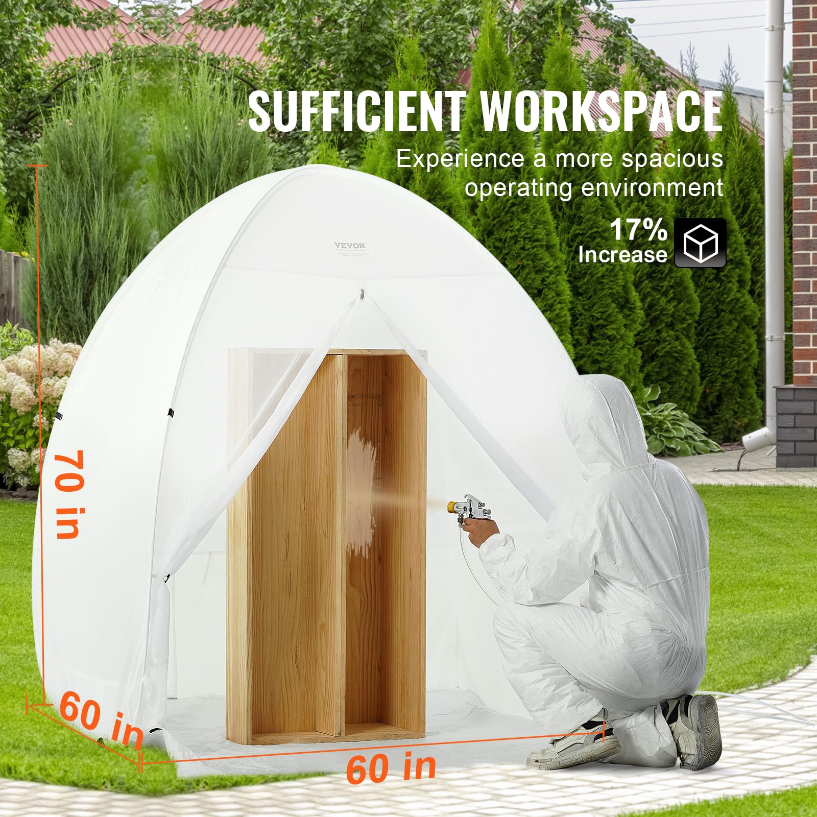 VEVOR 60 x 60 x 70 Inch Portable Paint Booth Tent - Pop-Up Spray Painting Shelter with Built-in Floor, Exhaust Window & Storage Bag | Foldable DIY Painting Station for Furniture, Hobby Projects & Automotive Touch-Ups | Perfect for Home Workshops, Art Studios & Professional Spray Painting