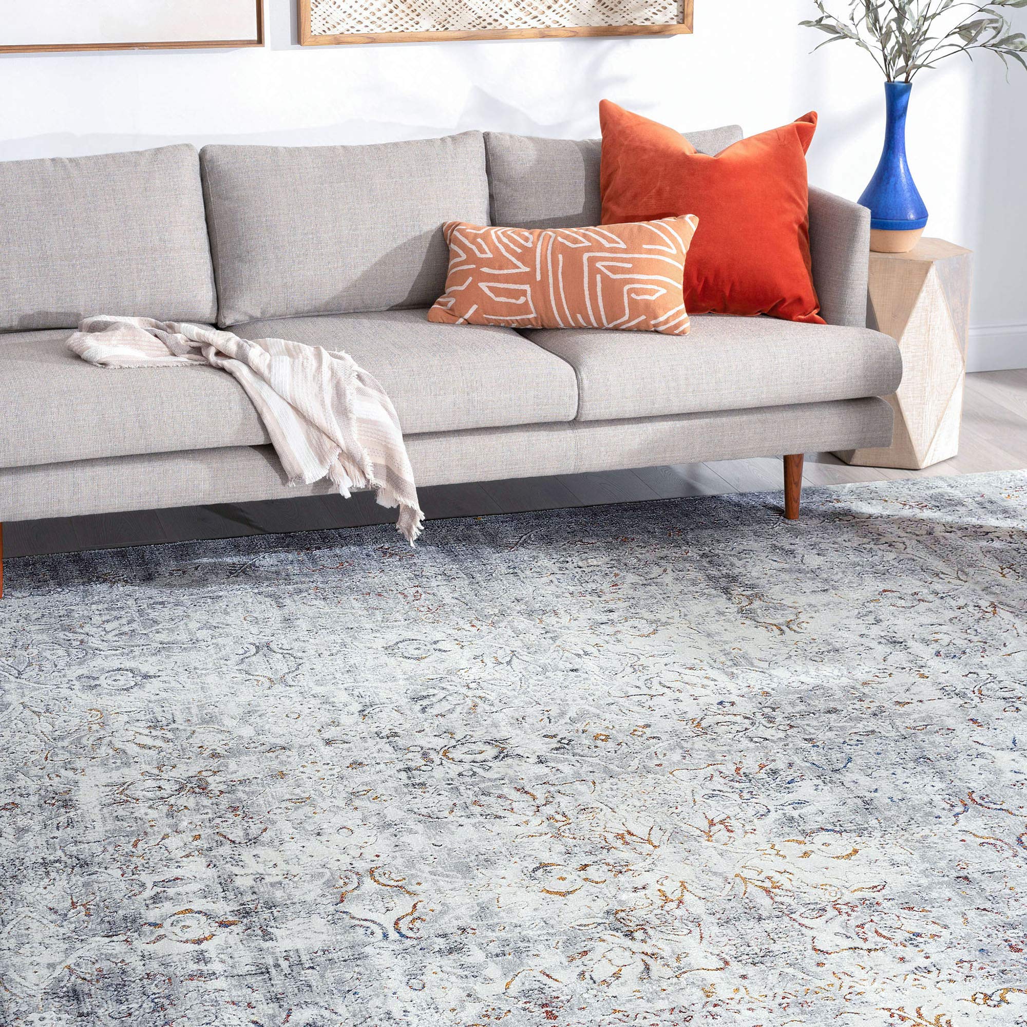 Ramona Gray Large 8x10 Area Rug - Premium Living Room Rug, Dining Room Carpet, Bedroom Rug, Kitchen Mat & Entryway Runner - Traditional Damask Design for Home Decor - Perfect for Family Gatherings & Cozy Nights