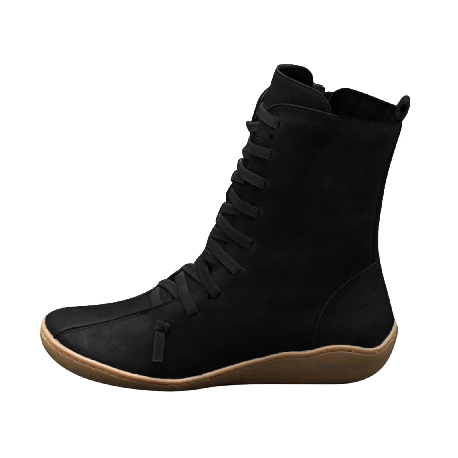 YUHAOTIN Women's Pointed-Toe Sneakers - Warm Winter Booties with Arch Support | Non-Slip Snow Shoes for Women | Comfortable Lace-Up Flat Boots for Running, Walking & Outdoor Activities