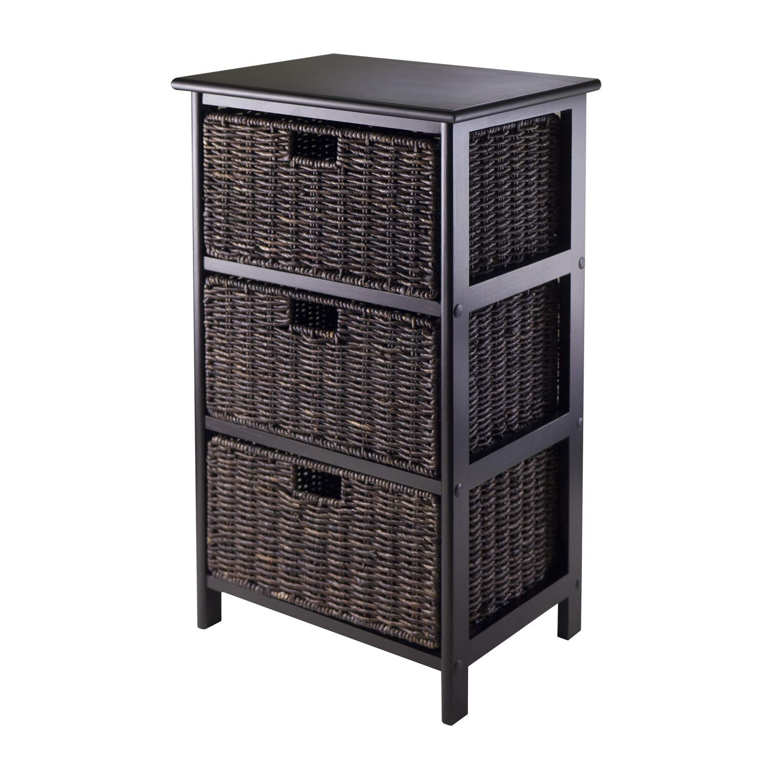 Winsome Omaha 3-Tier Storage Rack with Baskets - Black | Space-Saving Organizer for Bedroom, Bathroom, Kitchen & Office