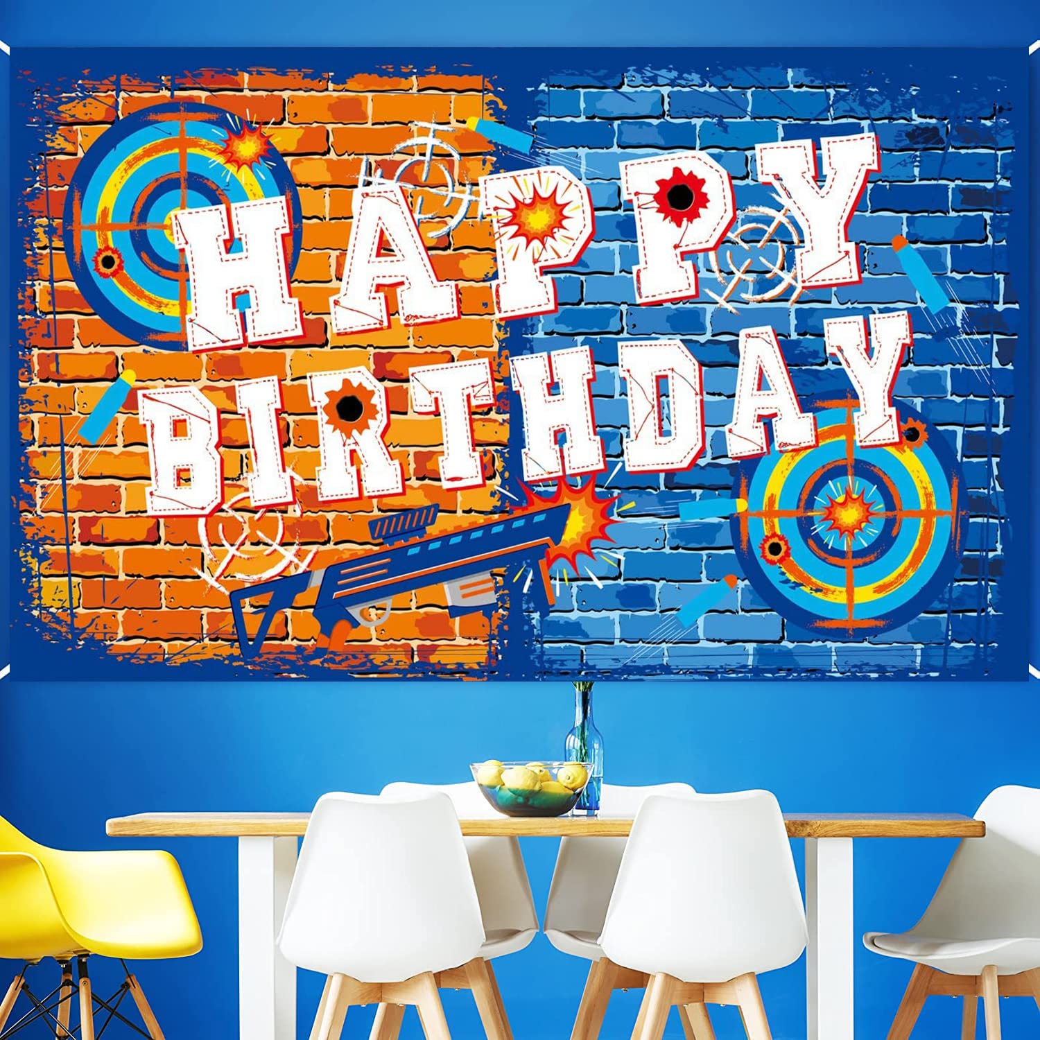 Happy Birthday Backdrop - Dart War Gun Theme Party Decorations for Kids Boys | Photo Background, Table Decor, Birthday Party Supplies | Perfect for Dart-Themed Birthday Parties, Photo Booths & Celebrations