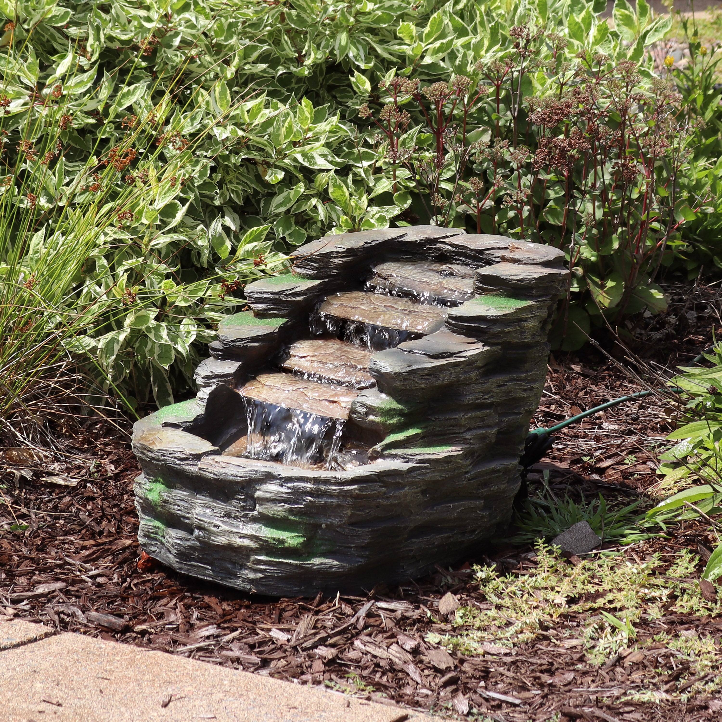 Sunnydaze Shale Falls Outdoor Water Fountain with LED Lights - 13 Inch Garden Decor for Patio, Yard, and Landscape | Relaxing Water Feature for Backyard, Porch, and Outdoor Living Spaces