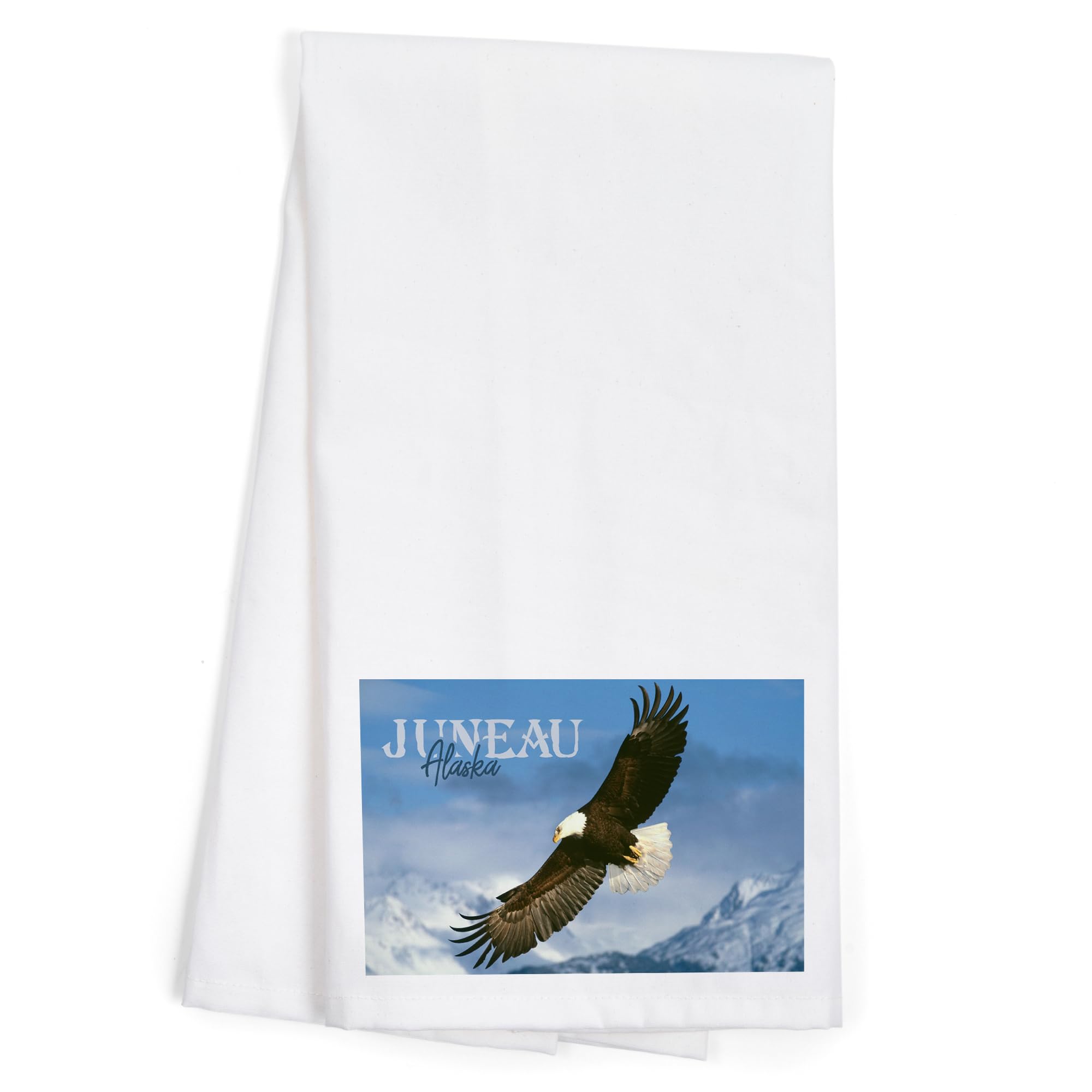 Lantern Press Juneau Alaska Eagle Soaring 100% Cotton Tea Towel - Decorative Hand Towel for Kitchen, Home Decor & Gifts - Perfect for Dish Drying, Wall Art & Cozy Cabin Decor