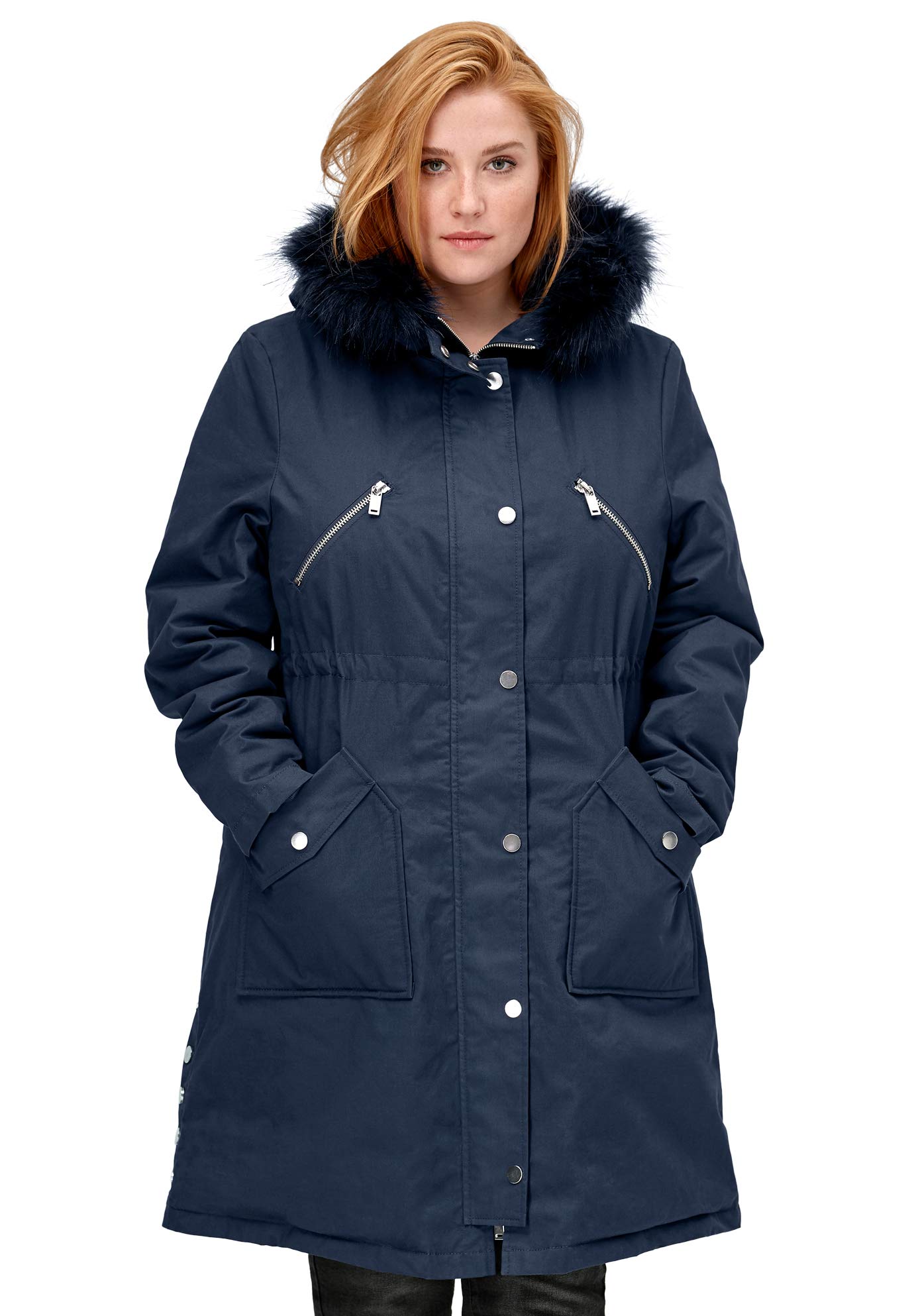 Ellos Women's Plus Size Side-Snap Zip-Front Parka Jacket - Waterproof Winter Coat for Cold Weather, Outdoor Activities & Casual Wear
