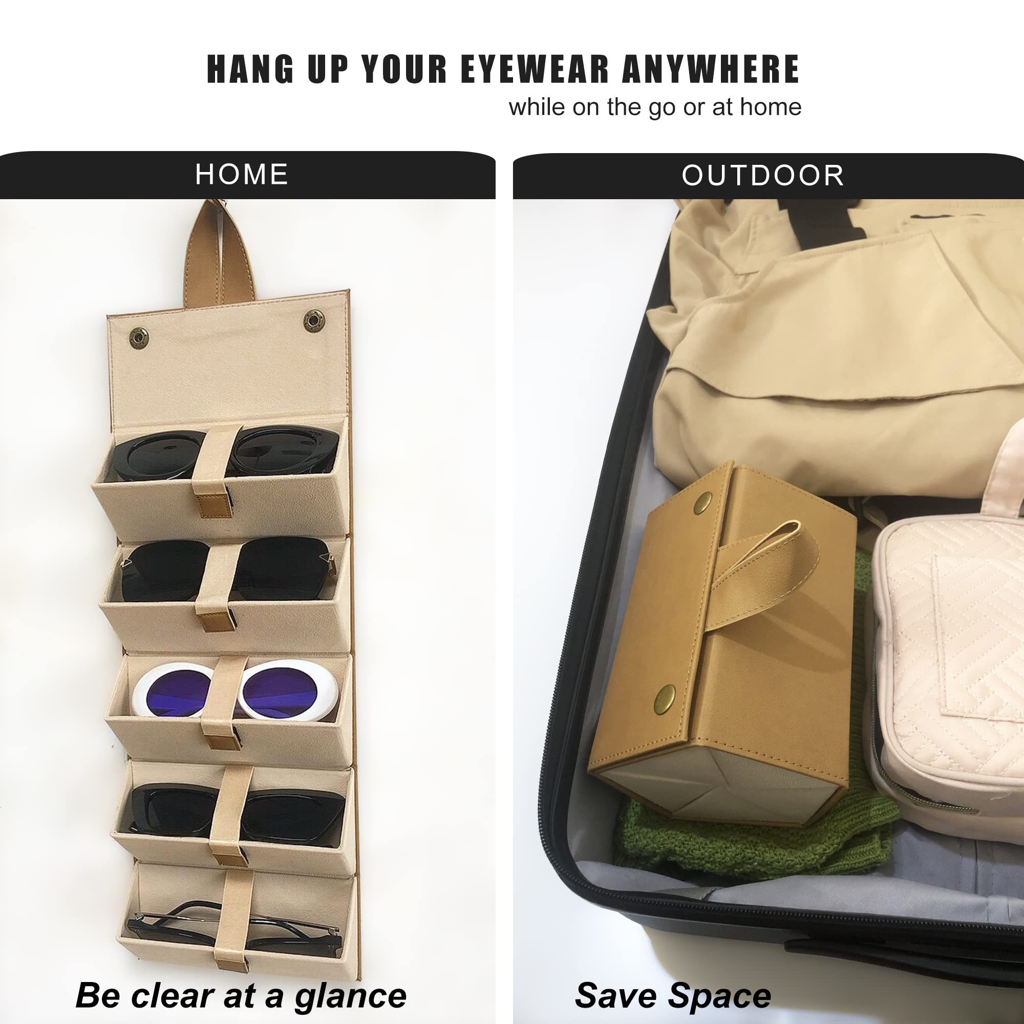 Longjet 5-Slot Sunglasses Organizer - Travel Glasses Case for Multiple Pairs, Eyeglasses Storage Box & Hanging Eyewear Holder - Perfect for Travel, Home, Office & Car Organization