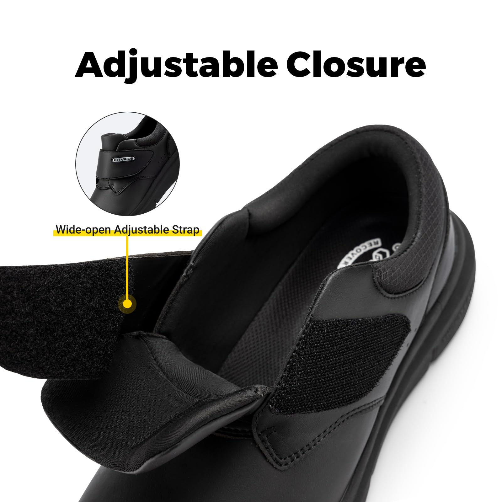 **FitVille Diabetic Shoes for Men – Extra Wide Slip-On Walking Shoes for Edema & Swollen Feet – Hook & Loop Leather Oxford Shoes – Comfortable Recovery Footwear for Daily Use & Mobility Support**    *(场景: Ideal for daily walks, post-surgery recovery, and managing diabetes-related foot conditions.)*