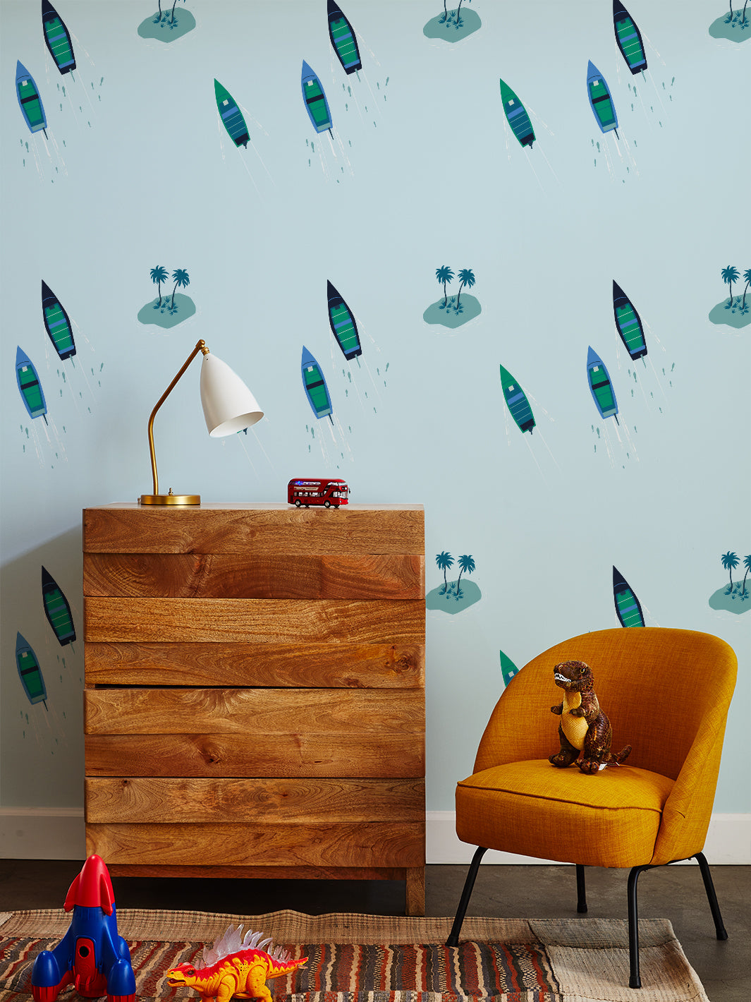 Tea Collection 'Island Boats' Wallpaper - Pale Blue Nautical Design | Perfect for Coastal, Beach House & Nursery Decor