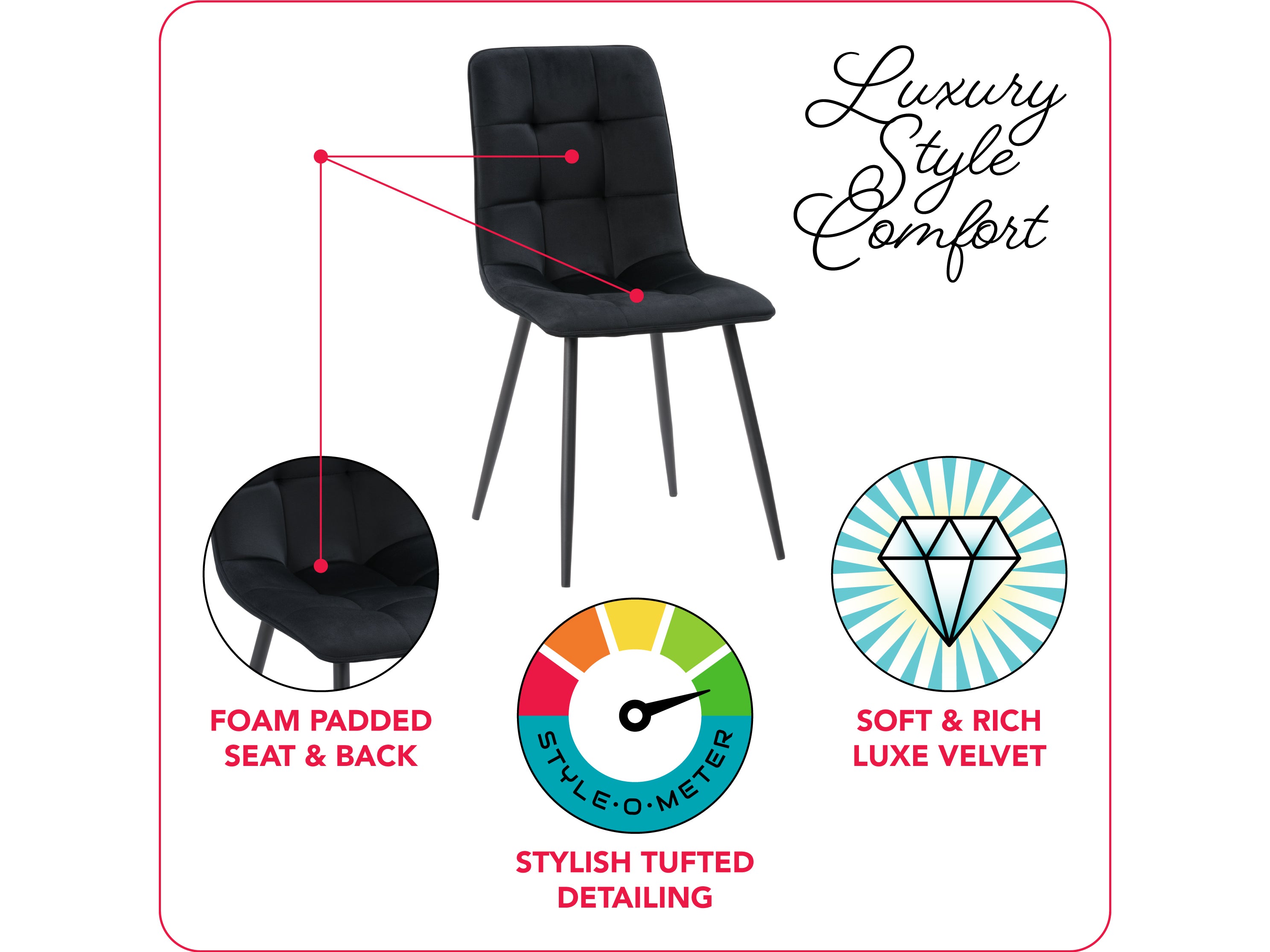 Luxury Black Velvet Upholstered Dining Chairs Set of 2 - Modern Velvet Side Chairs for Dining Room, Kitchen, Restaurant & Home Decor