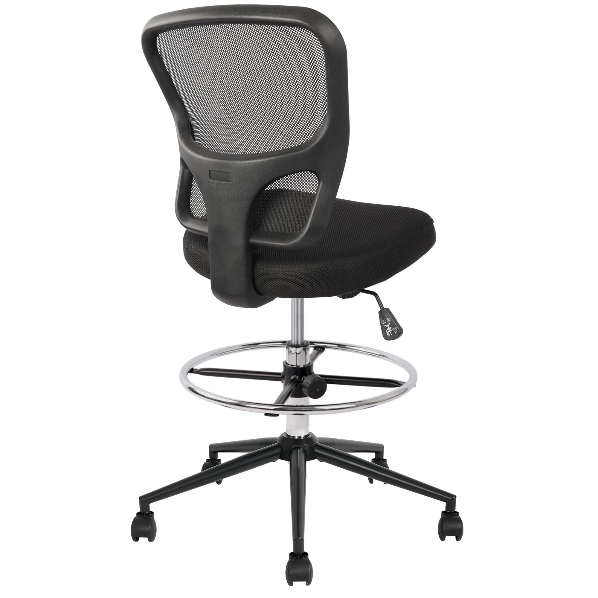 Ergonomic Armless Drafting Chair - Adjustable Height High Back Office Chair with Footrest & Wheels - Perfect for Architects, Designers & Home Office Workspaces