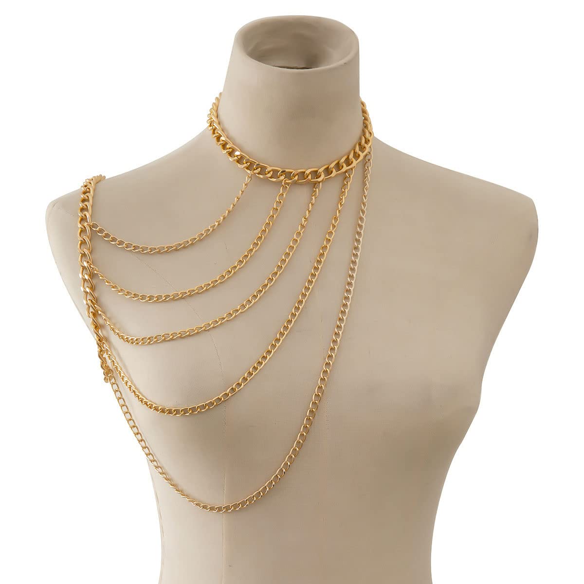 Carufin Sexy U-Shaped Tassel One-Shoulder Body Chain Necklace - Gold Women's Jewelry for Parties, Date Nights & Festivals