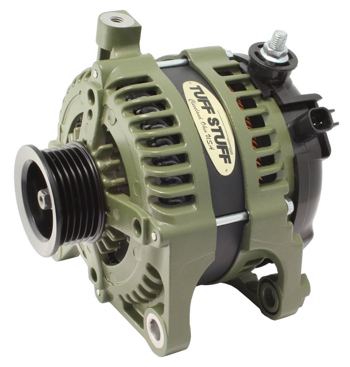 Tuff Stuff 175 Amp 12V High Output Alternator with External Regulator - 6 Rib Serpentine Pulley, Army Green - Compatible with Jeep Wrangler JK 2007-2011 (Part# 7513G) - Perfect for Off-Roading, Overlanding & Heavy-Duty Electrical Upgrades