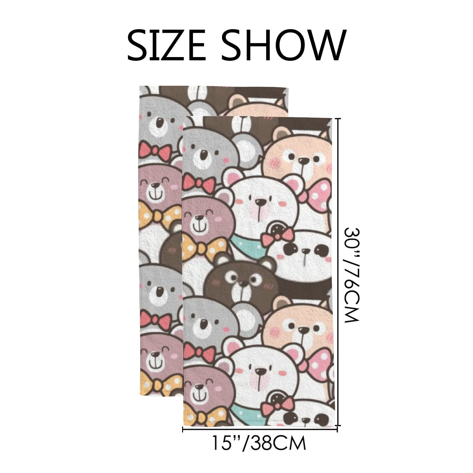 Kuizee Microfiber Hand Towel & Face Towel Set of 2 - Cartoon Bear Panda Koala Design for Kids, Quick-Dry, Highly Absorbent, Ultra Soft, 30x15 Inches - Perfect for Bathroom, Kitchen, Gym & Travel Use