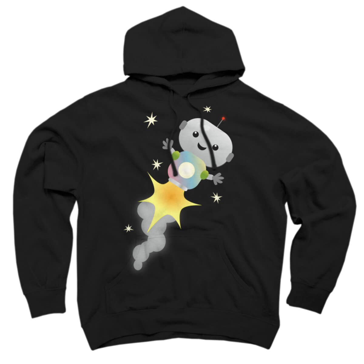Design By Humans Unisex Cute Robot Flying in Space Cartoon Pullover Hoodie - Soft Cotton Sweatshirt for Men & Women - Perfect for Casual Wear, Street Style & Gifts