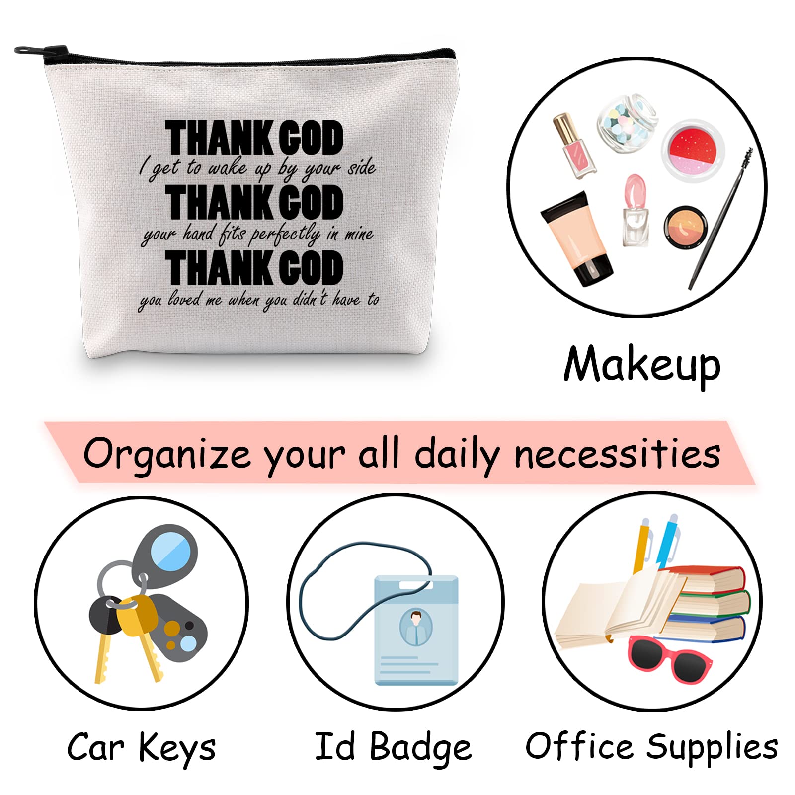 Christian Inspirational Cosmetic Bag for Women - Motivational Religious Toiletry Pouch with Zipper - Perfect for Church, Travel & Daily Use - 'Thank God' Design
