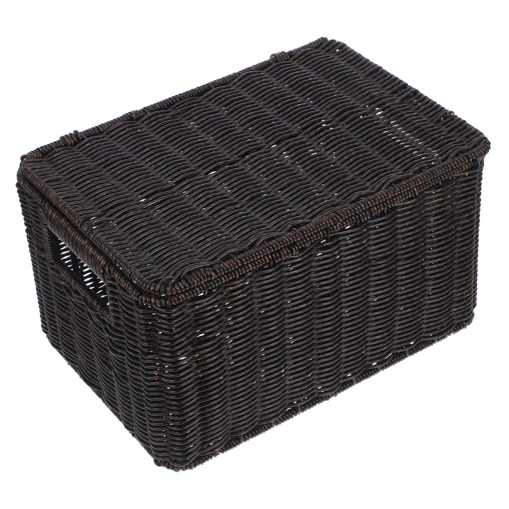 PRETYZOOM Rattan Storage Baskets with Lids - Home Organizer for Shelves & Closet