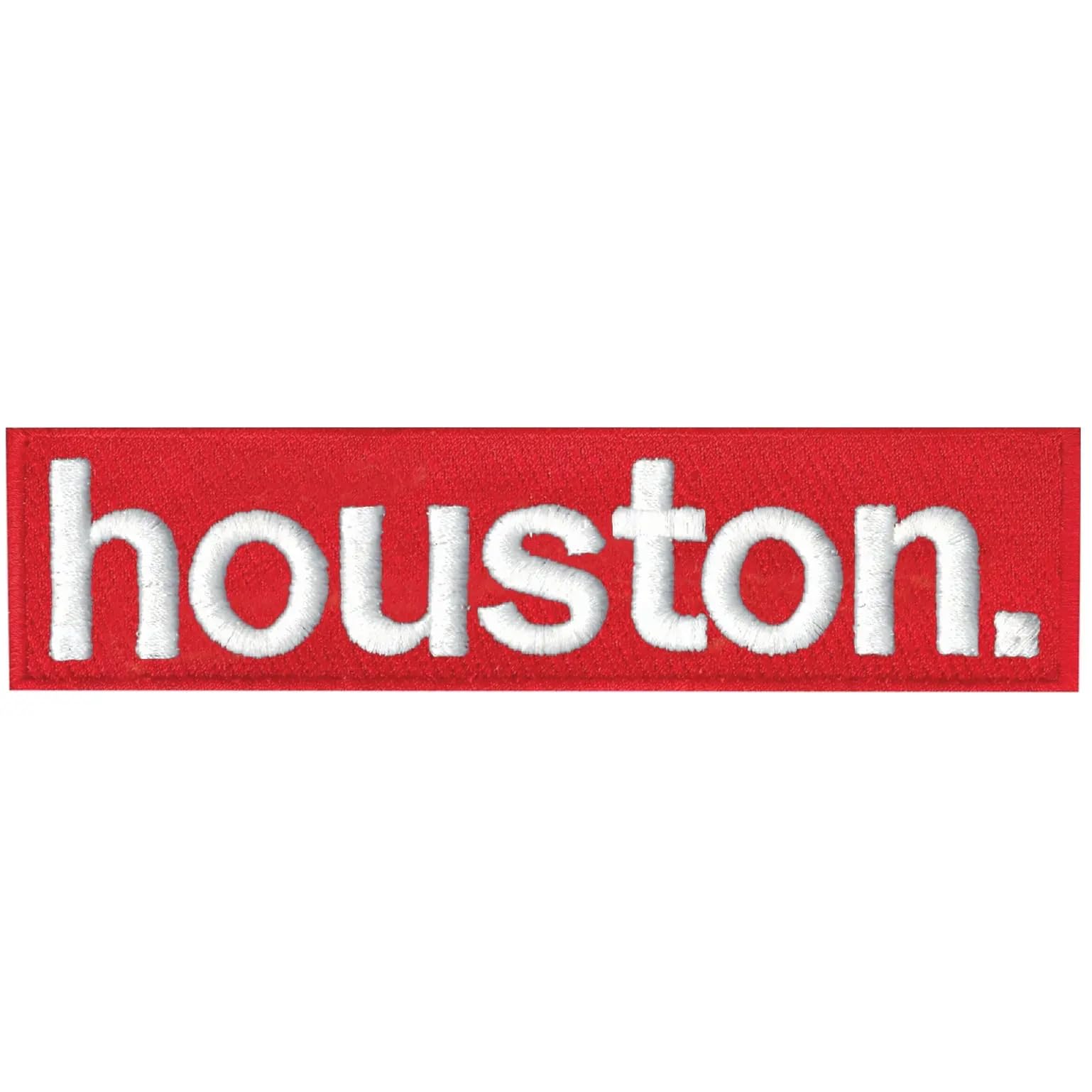 Red City of Houston Texas Puff Raised Box Patch - Iron On Embroidered Applique for Jackets, Hats & DIY Crafts