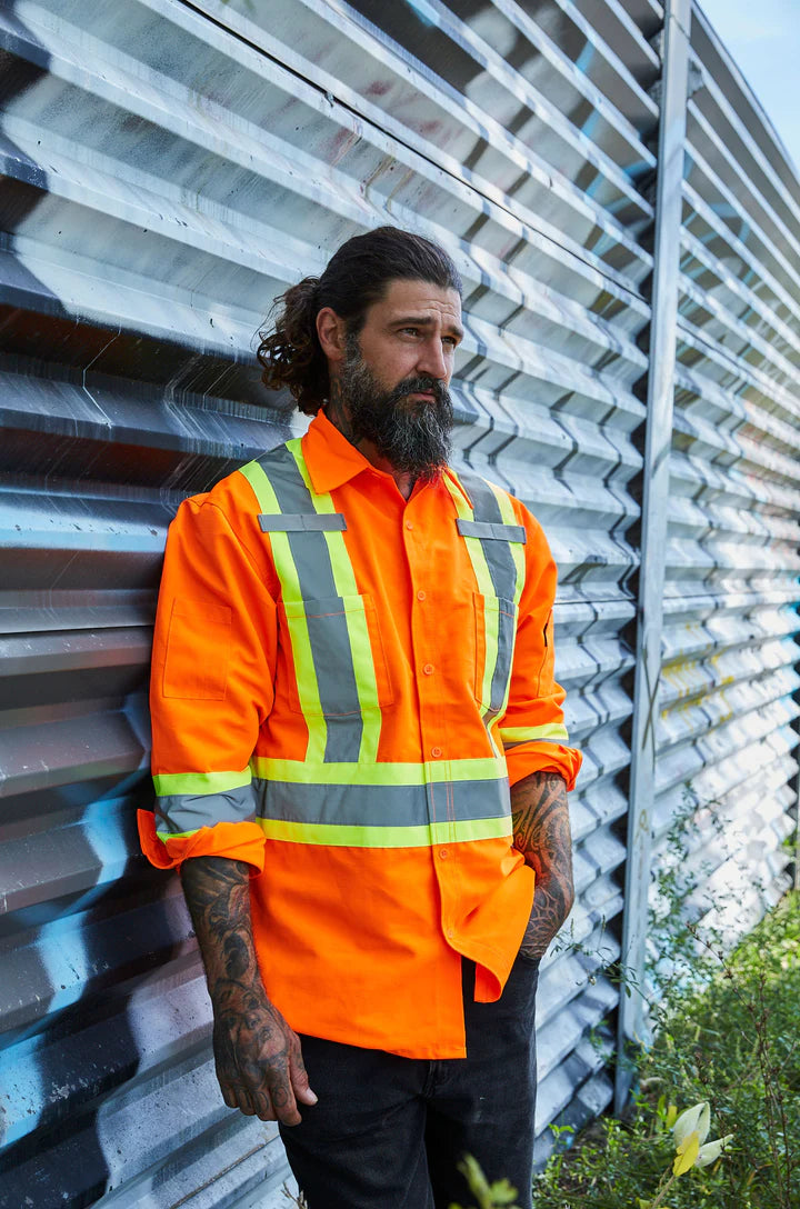 Forcefield Hi-Vis Ripstop Long Sleeve Work Shirt - ANSI Certified Safety Shirt for Construction & Road Work | High Visibility Reflective Shirt for Outdoor Workers