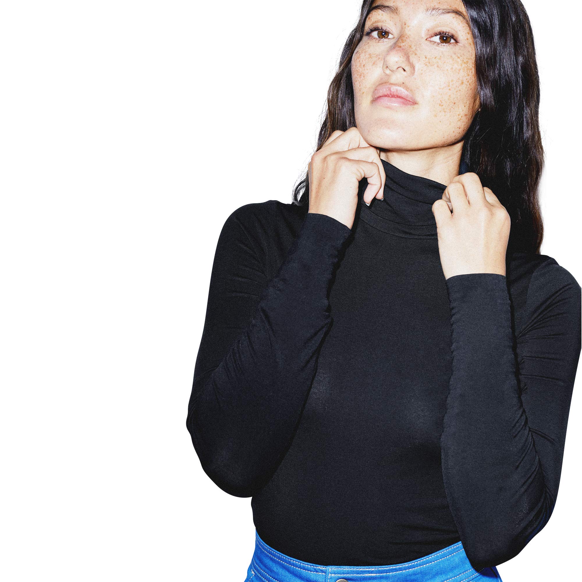 American Apparel Women's Soft Mix Modal Long Sleeve Turtleneck Shirt - Comfortable Stretchy Slim Fit Top for Work, Layering & Winter Fashion