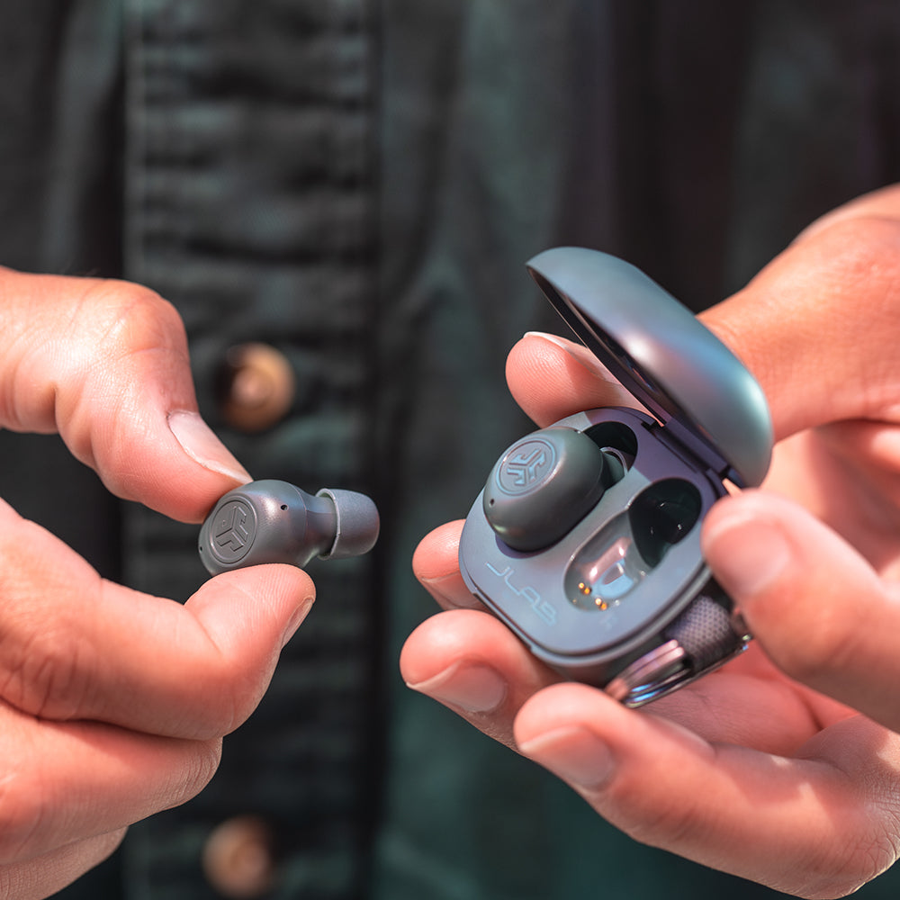 JBuds Mini True Wireless Earbuds - Bluetooth 5.0, Noise Cancelling, 24H Playtime, IPX5 Waterproof - Sage Gray | Perfect for Gym, Running, Workout & Travel