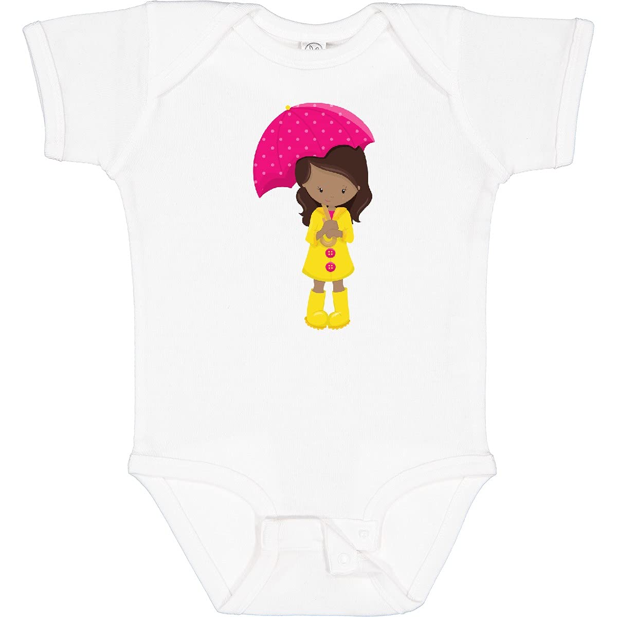 Inktastic African American Girl in Raincoat with Umbrella Baby Bodysuit - Cute Infant Outfit for Rainy Days, Playdates & Photo Shoots