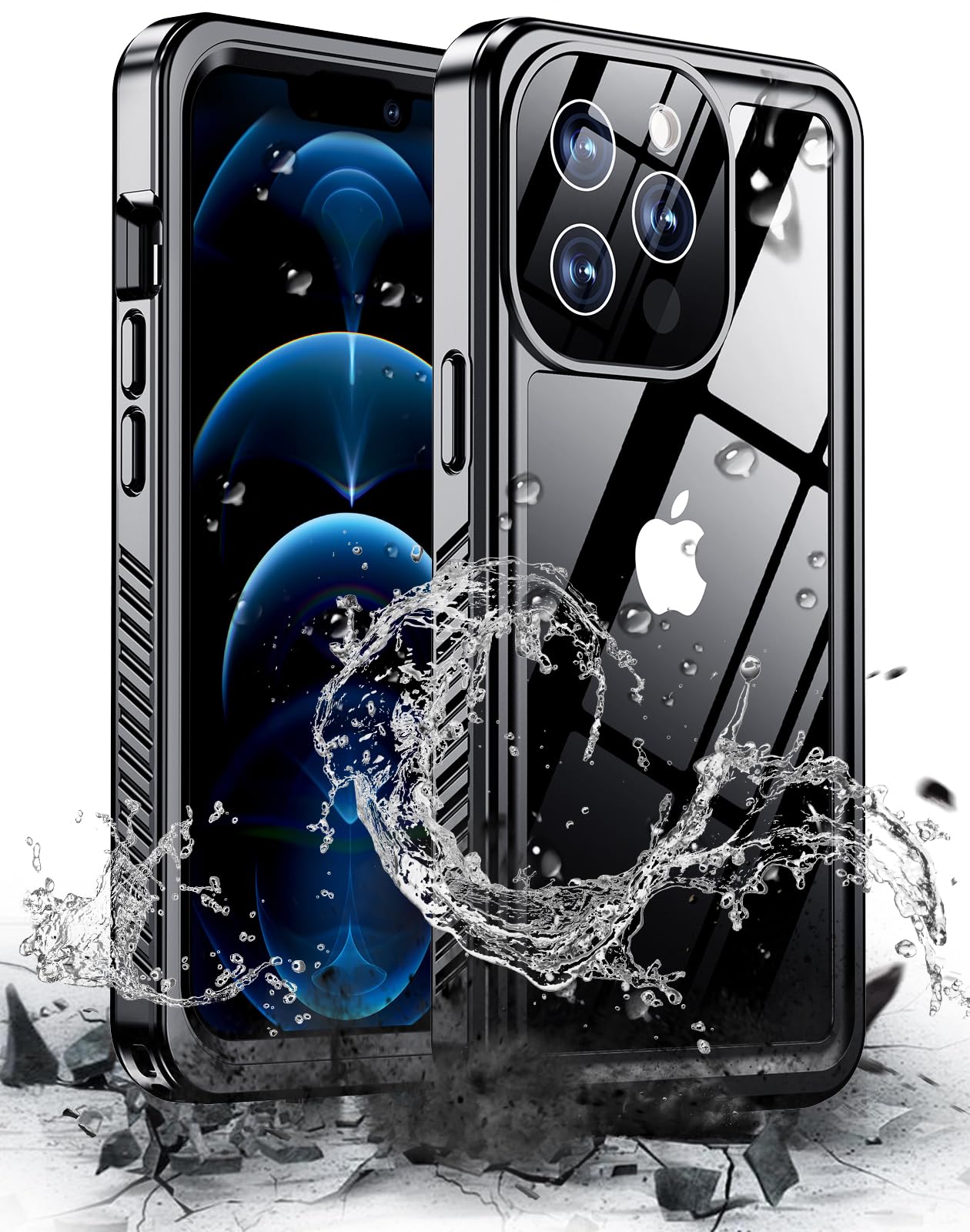 **Hualele Rugged iPhone 12 Pro Case (6.1 Inch) – Military-Grade Drop Protection (12FT), IP68 Waterproof, Full-Body Heavy Duty Protection – Black | Perfect for Outdoor Adventures, Construction Work & Extreme Sports**