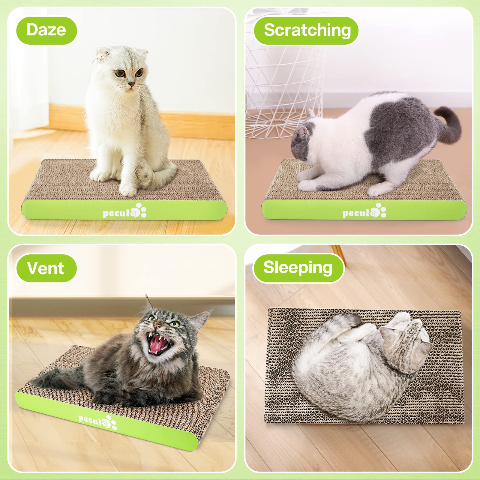 Pecute 2-Pack Cat Scratcher Boards with Catnip - Small & Medium Scratching Pads for Kitties, Durable Cat Lounger for Indoor Cats - Perfect for Sofa Protection & Playtime