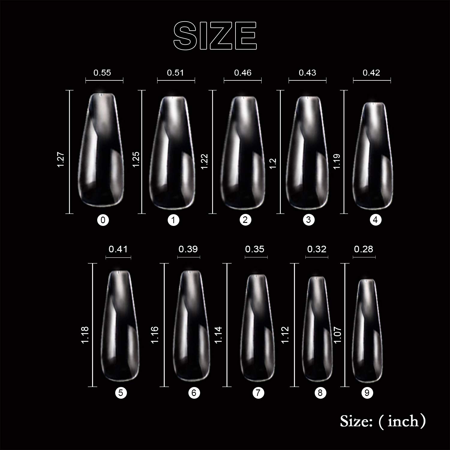 500pcs Clear Acrylic Ballerina Fake Nails - Full Coverage Coffin Artificial Nail Tips Extensions in 10 Sizes by VIVID STELLA | Perfect for Salon, Home Manicures, Parties & Special Occasions