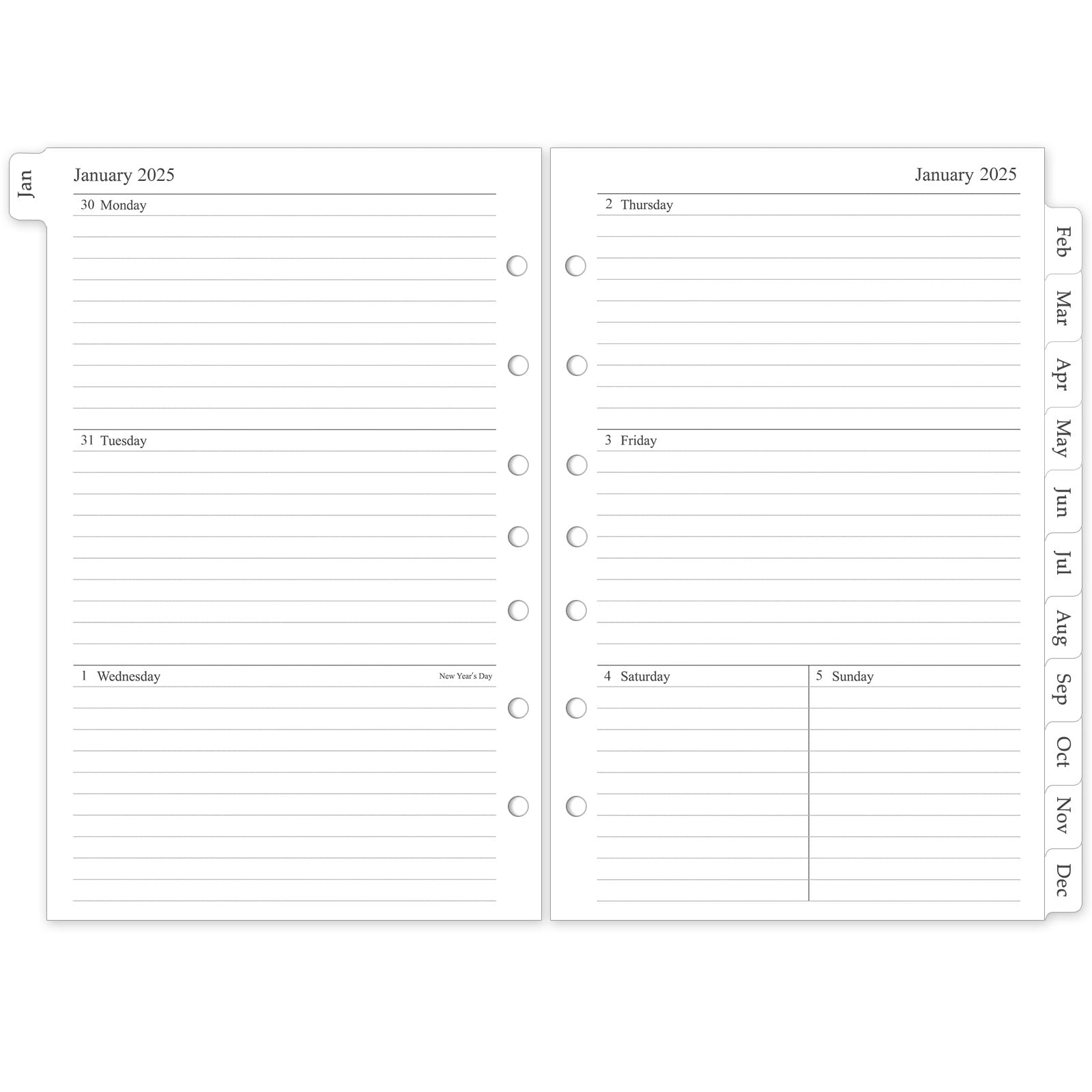 2025 Weekly & Monthly Planner Refill Inserts - 5.5