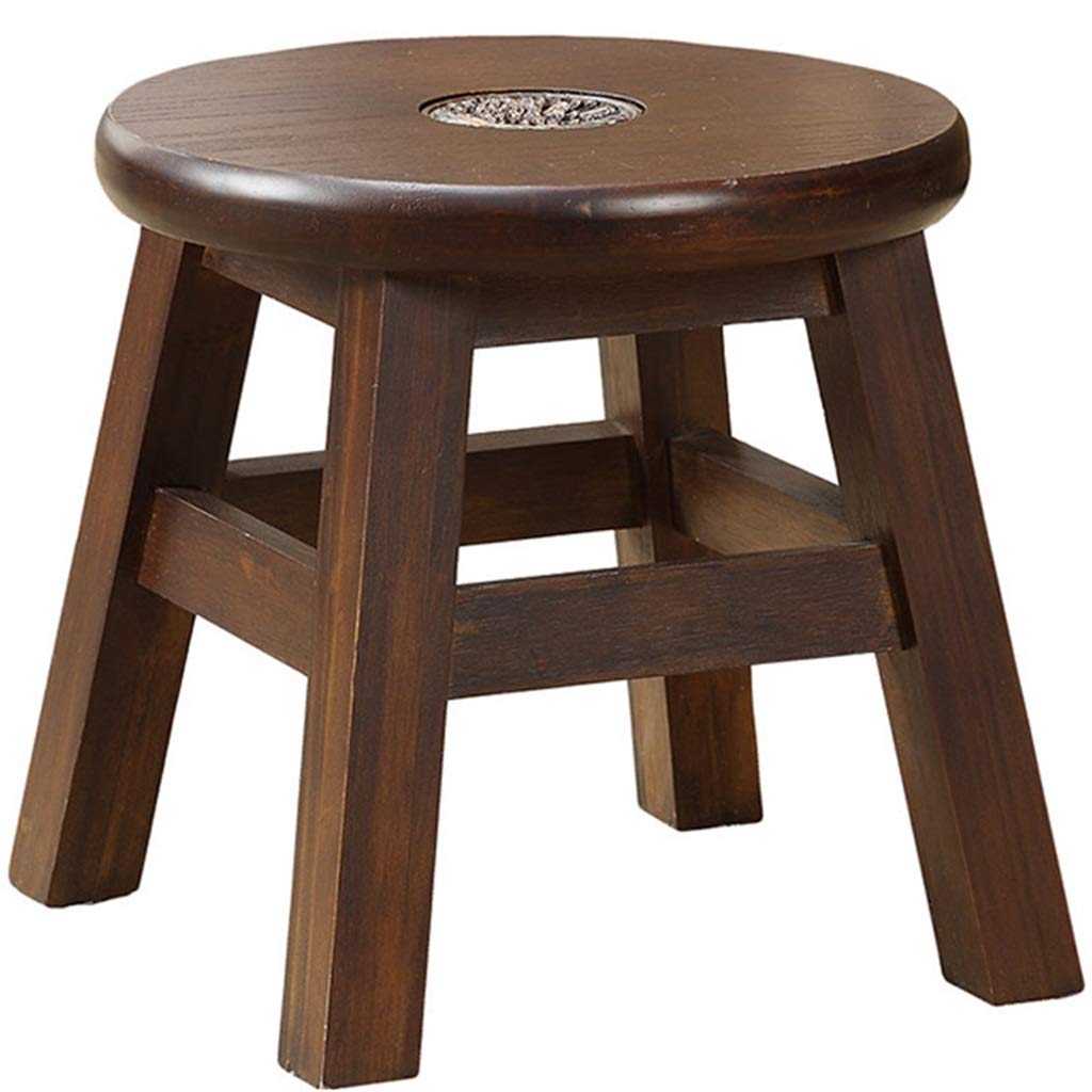 Solid Wood Stool - Round Small Bench for Living Room, Kitchen, Bedroom - Retro Vintage Style Home Decor - Perfect for Kids & Adults - Durable & Stylish Seating Solution